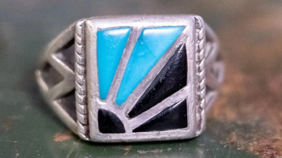 1960s Sun set Stone Inlay Ring Size-13.5