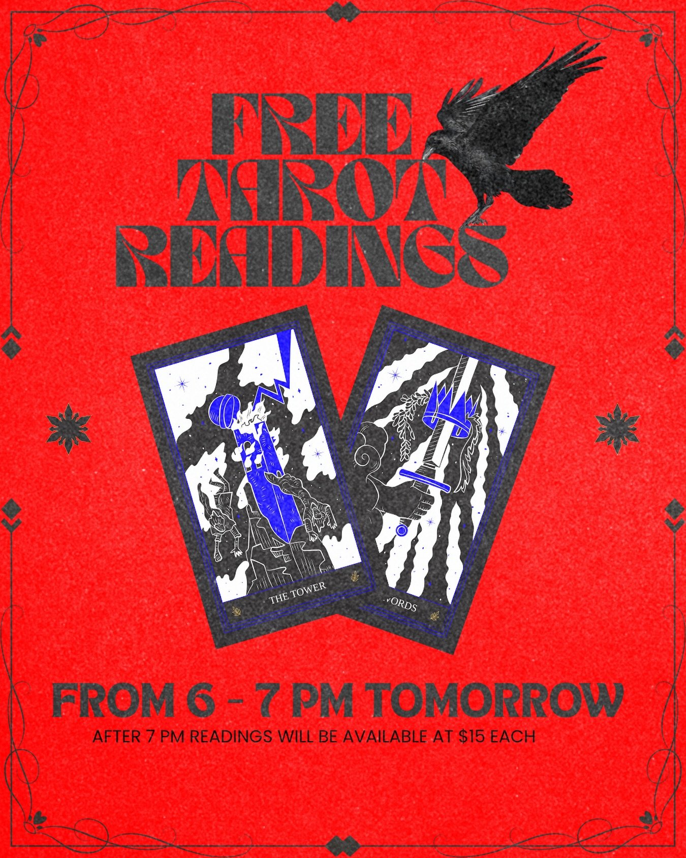 🔮 TAROT READINGS &mdash; FREE 6&ndash;7PM 🔮

The veil is thinnest under the full moon 🌕
Swing by early to get a free reading from @novainashes 🖤

No sign-up. No RSVP. Just show up and let the cards speak.

✨We&rsquo;re celebrating our anniversary