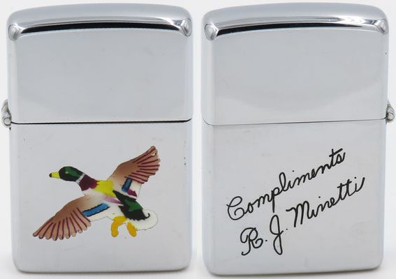 1949-50 Town & Country mallard with "Compliments R.J. Minetti"