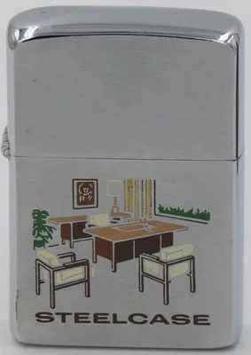 1962 Zippo advertising&nbsp; Steelcase with a colorful engraving of office furniture