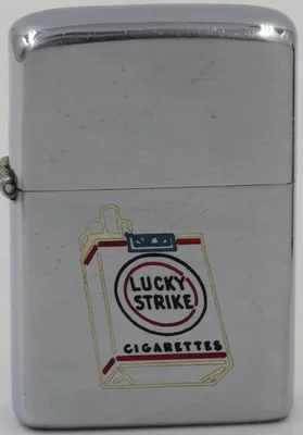 1952-53 Zippo with line-drawn advertising for Lucky Strike which was the top-selling cigarette brand in the United States during the 1930s
