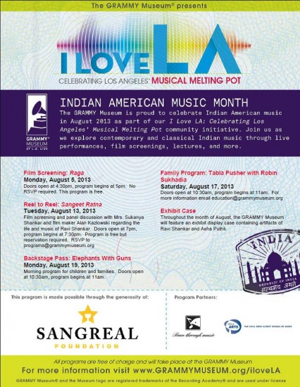 GRAMMY MUSEUM LA PRESENTS INDIAN AMERICAN MUSIC MONTH – 8/17/13
