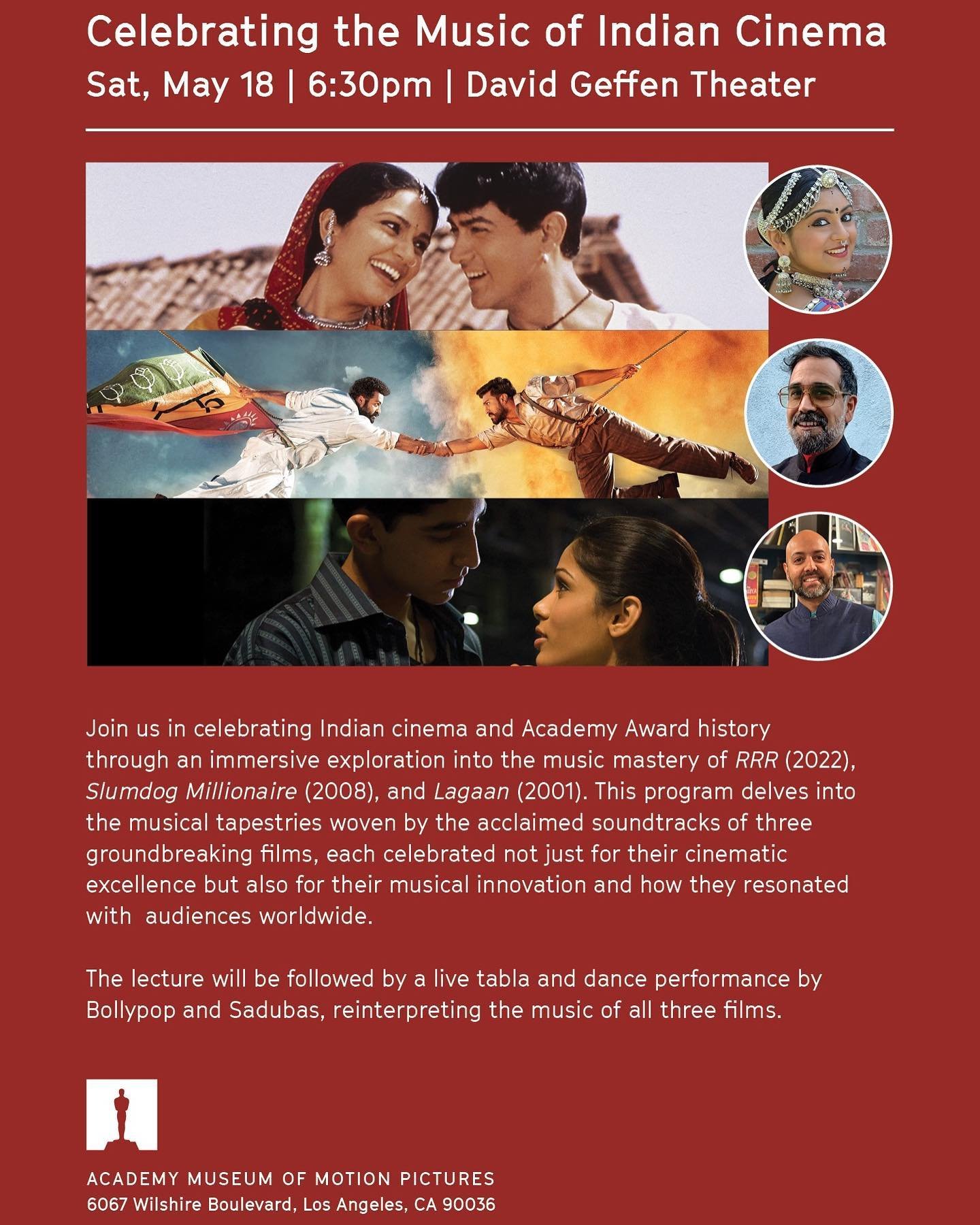 The official flyer is here! Get your tickets for May 18 at @academymuseum (link in bio) 👊🏾 Join us in celebrating Indian cinema and Academy Award history through an immersive exploration into the music mastery of&nbsp;RRR&nbsp;(2022),&nbsp;Slumdog 