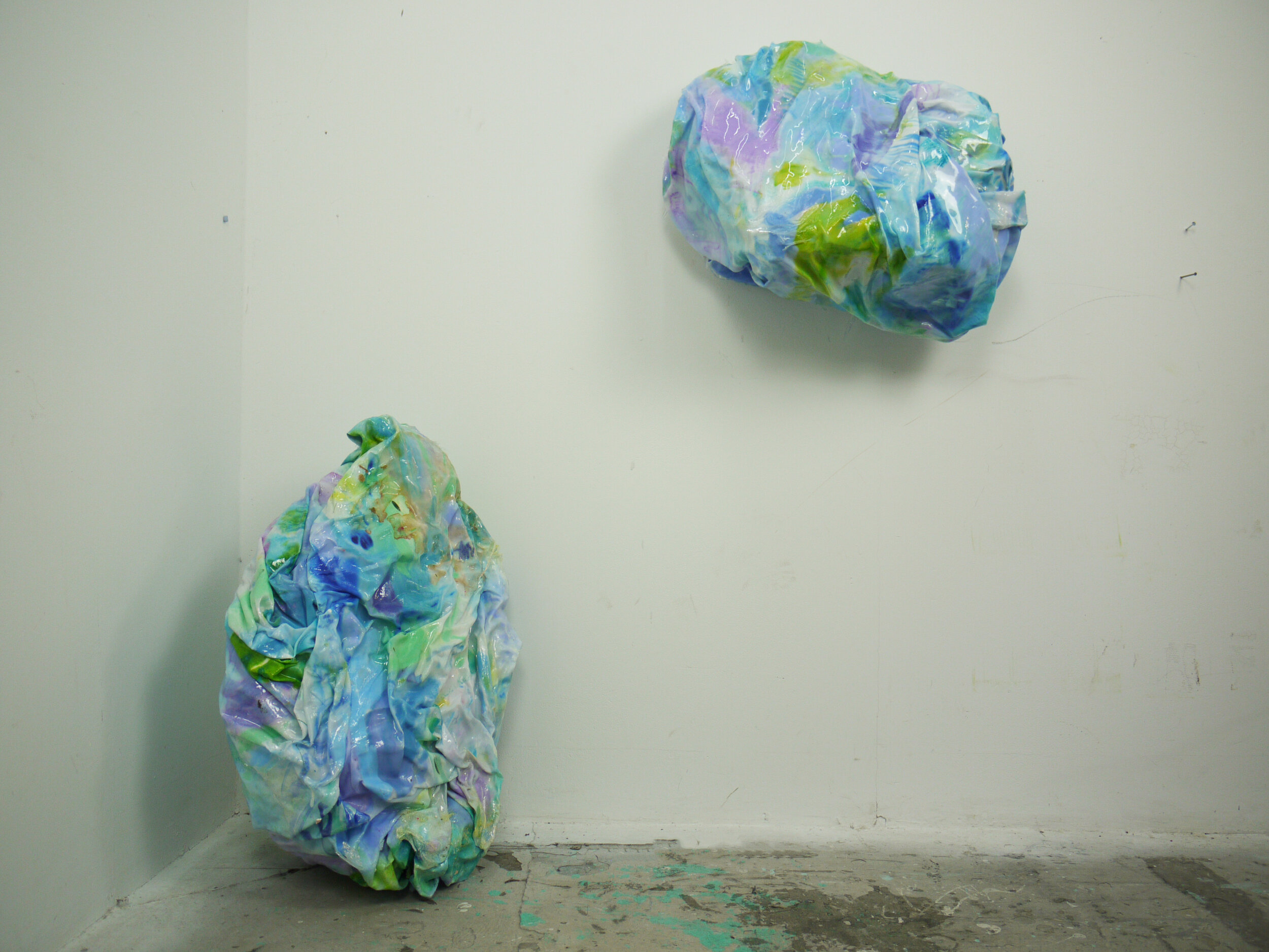    “You and I”     (March 2021)     Medium: Resin, soap dyeing pigment, acrylic, fabric, wire    Installation Size: 50cm x 150cm x 45cm     