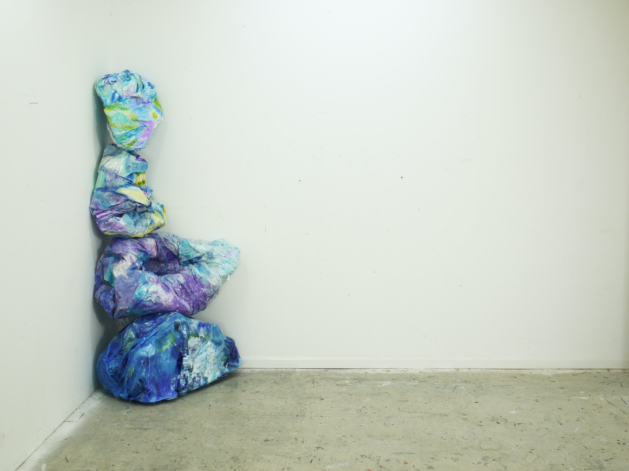    “Colonna”    (May 2021)   Medium: fabric, resin, soap pigment, wire, acrylic    Size:  Standing piece: 150cm W x 400cm H x 80cm D   Floor piece: 100cm W x 55cm H x 45cm D  