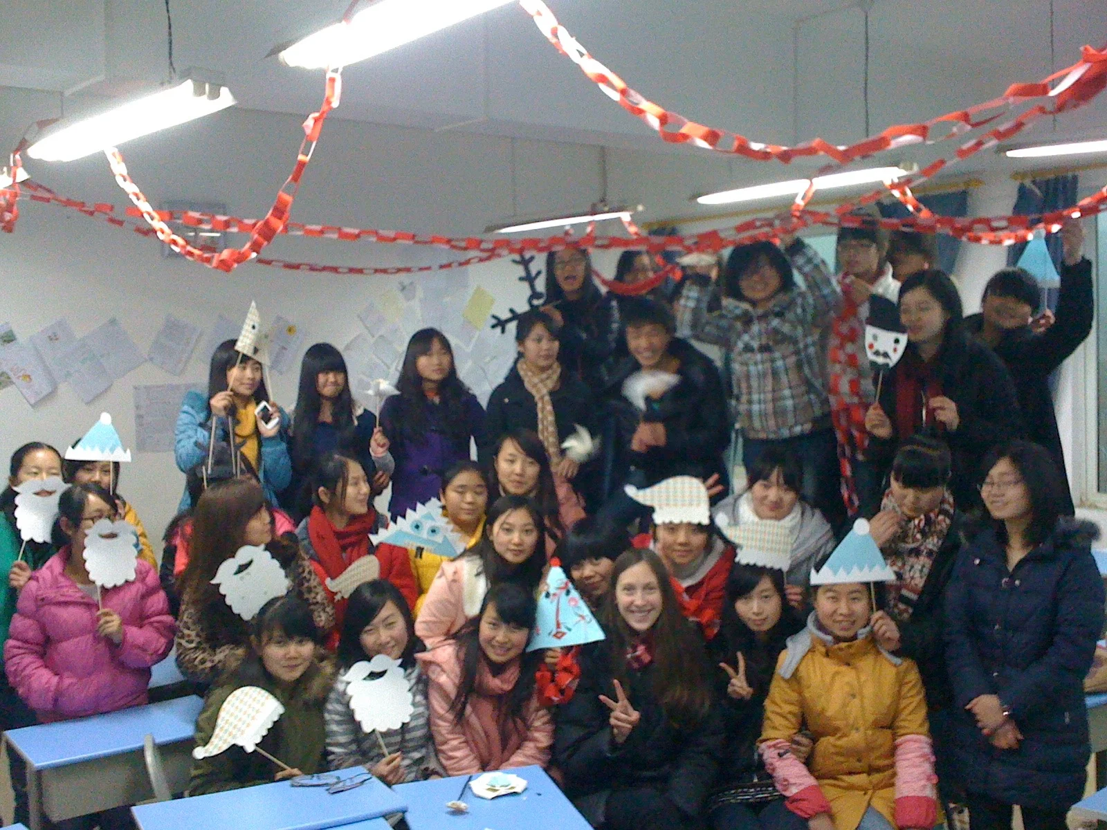 Me and my freshman students after we decorated the classroom for Christmas.