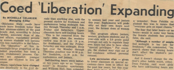 An excerpt from my mom's college newspaper explaining the increased freedom given to female students in the late 1960s and early 1970s.