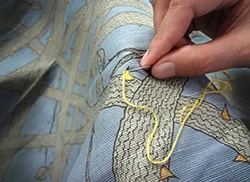 Hand embroidered Brambleweb fabric