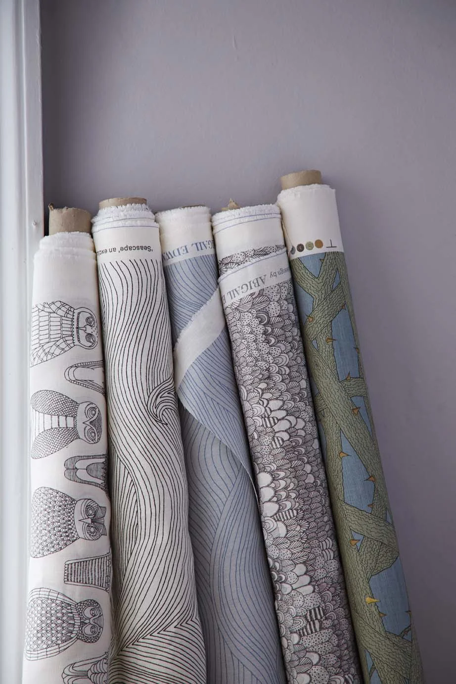 rolls of Abigail Edwards fabric