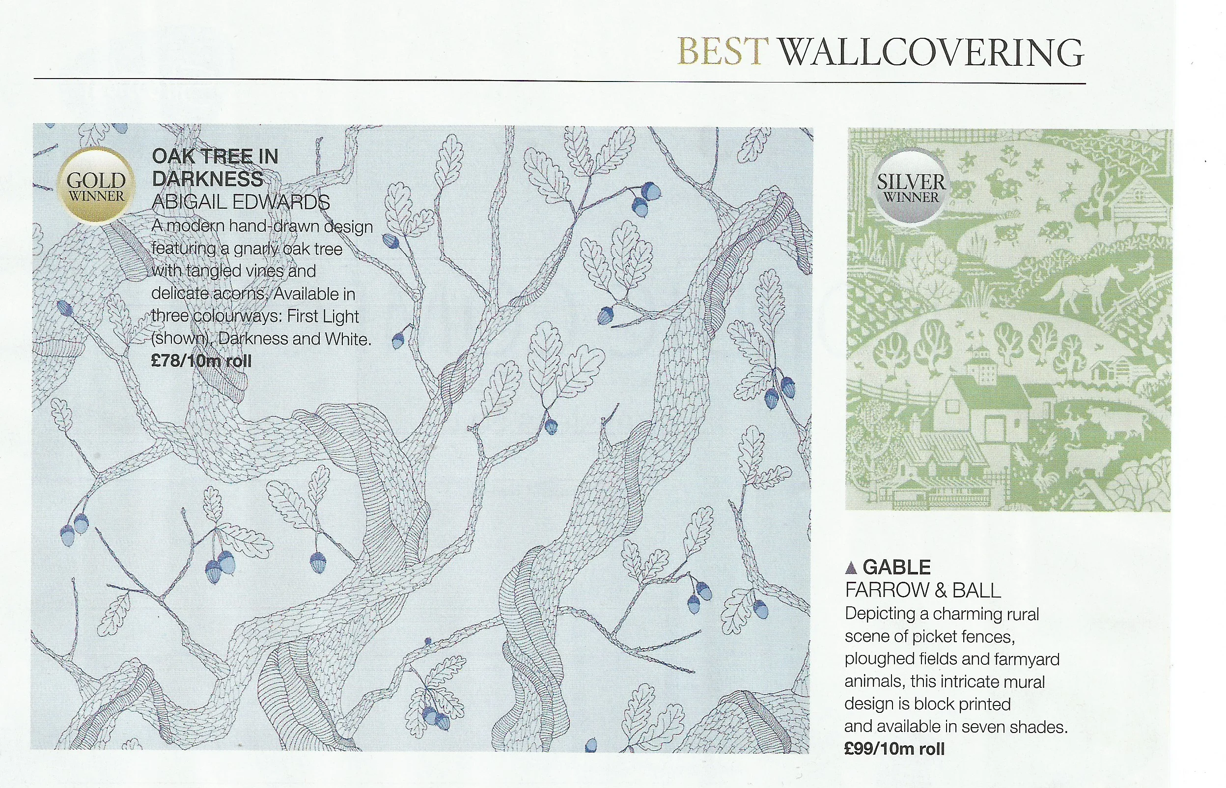 Oak Tree wallpaper wins gold at House Beautiful Awards