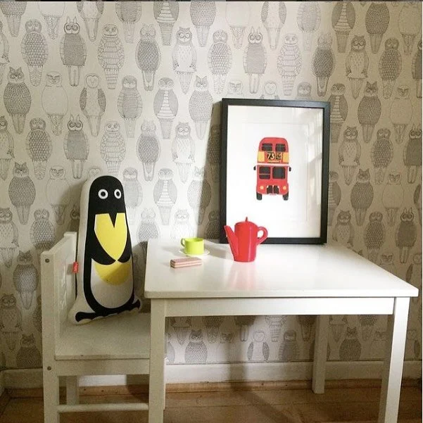 Owls of the British Isles Wallpaper providing a backdrop for tea time in Bella&rsquo;s bedroom in North London 🦉