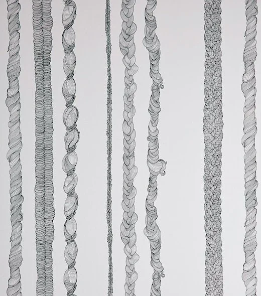 Rapunzel Stripe Wallpaper by Abigail Edwards featuring hand drawn stripes of plaited hair