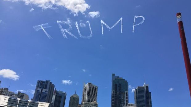 Valentine from Vladimir - skywriter buzzes Sydney's Ladies' march