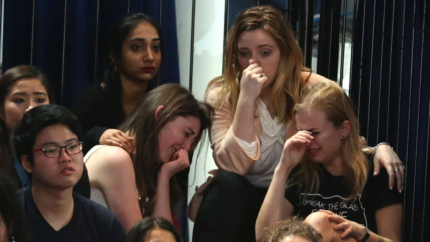 Put down the slide rule and HELP somebody, for God's sake (Okay, it's a photo that popped up when I Googled Images, "crying Hillary supporters", but close enough)