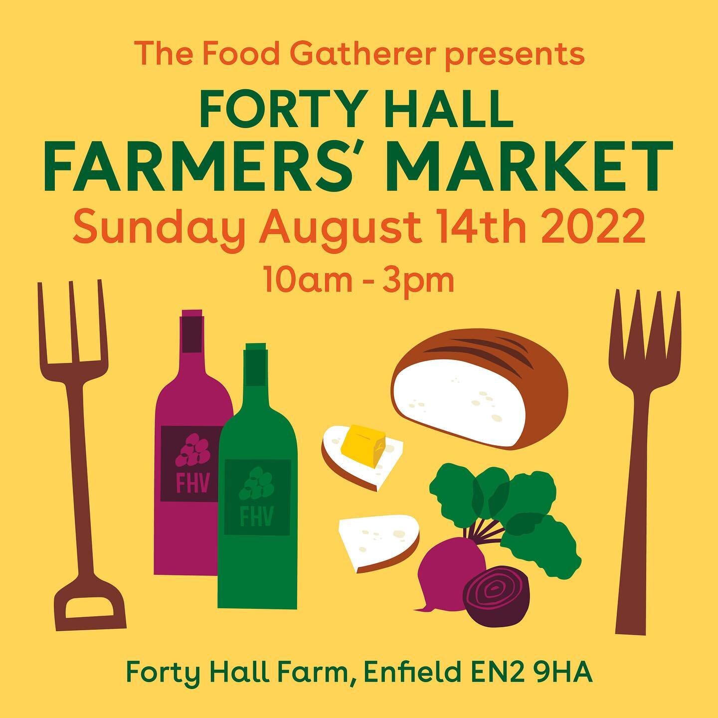 NEXT SUNDAY !! Your summer escape to the North London countryside for Enfield&rsquo;s monthly community farmers&rsquo; market @fortyhallfarm - brunch/ lunch will be served up by @lime.face @amanikitchen1 @thepizzagig @the.ugly.dumplings and drinks by