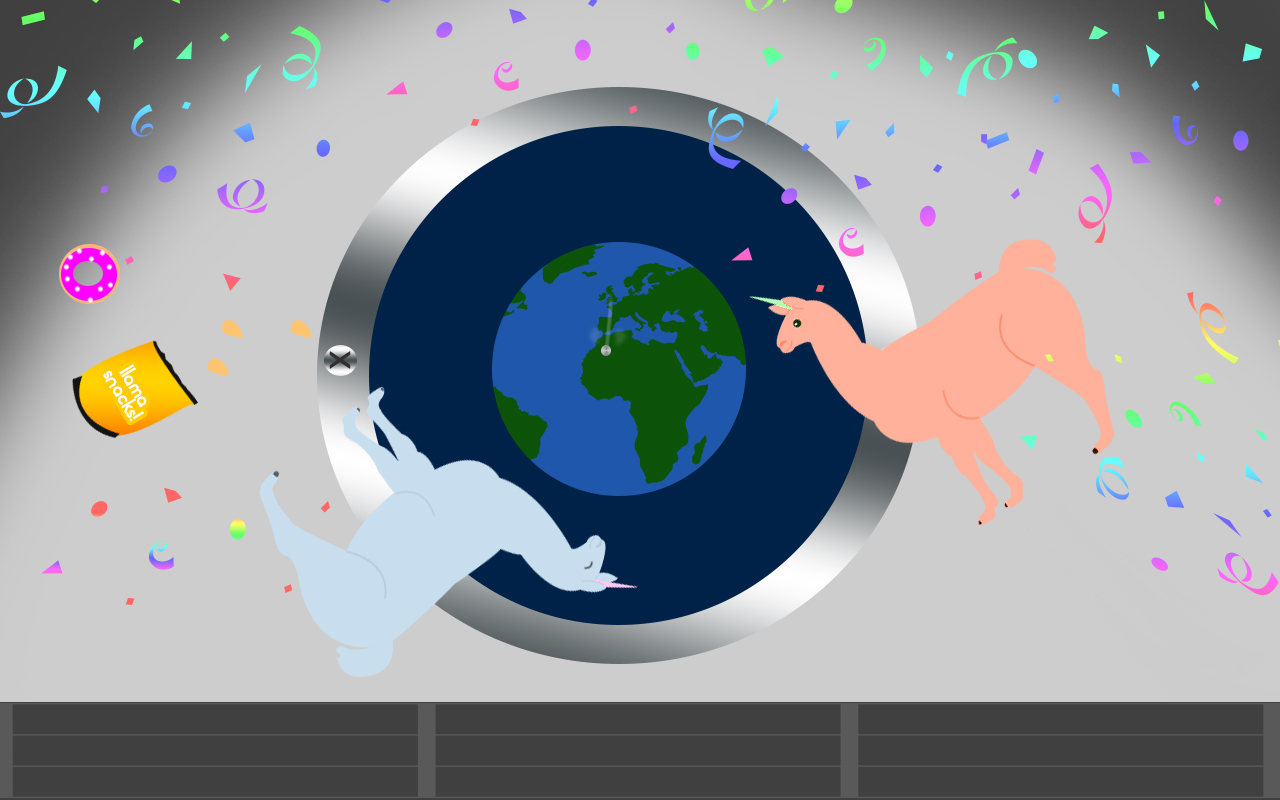 The space station llamacorns are already celebrating the launch of the rocketship Osupa!