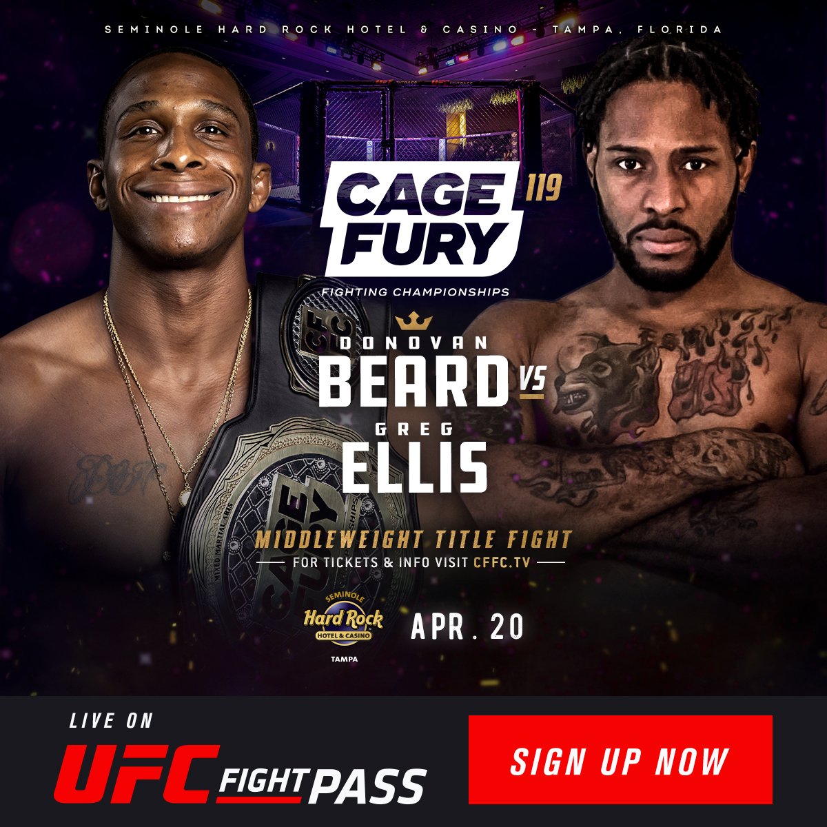 CFFC returns to Seminole Hard Rock Hotel and Casino Tampa on Thursday, April 20 — Cage Fury Fighting Championships