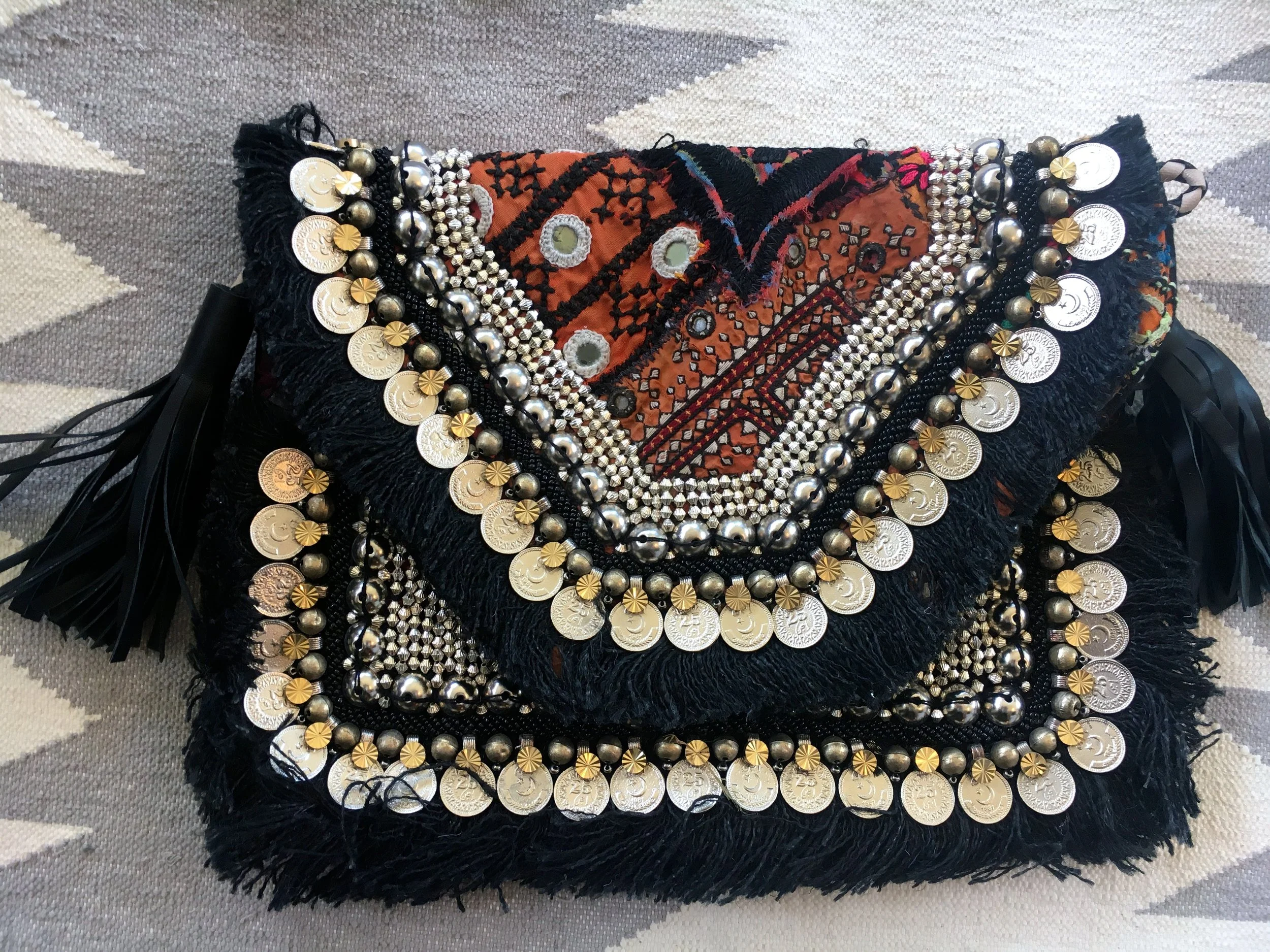 Large Black Boho Clutch