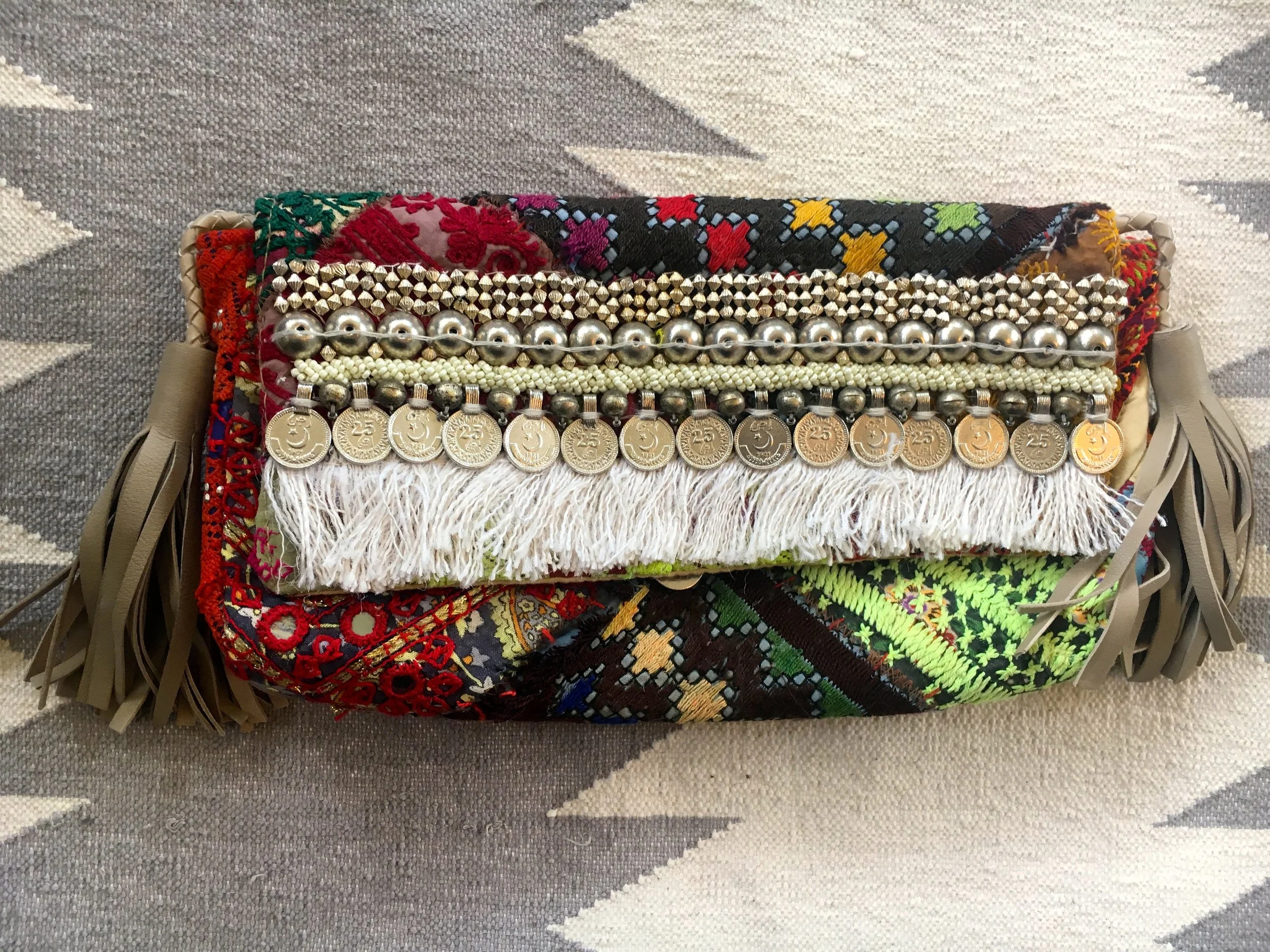 Small White Tassel Boho Clutch