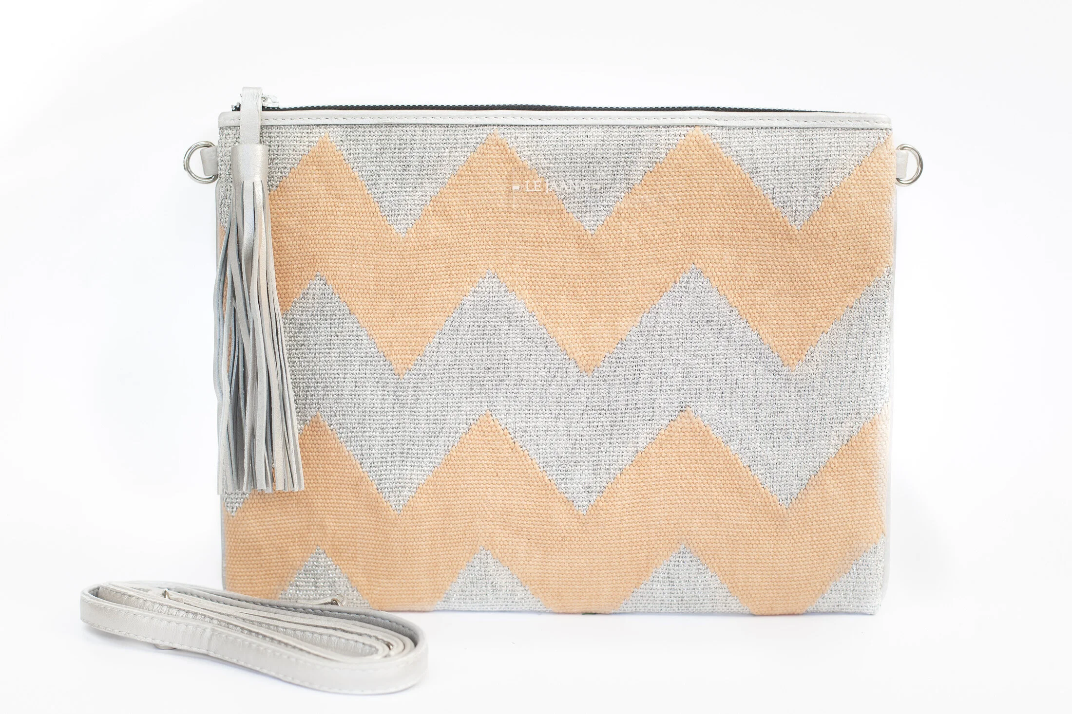 Blush Pink and Silver Clutch with Detachable Strap