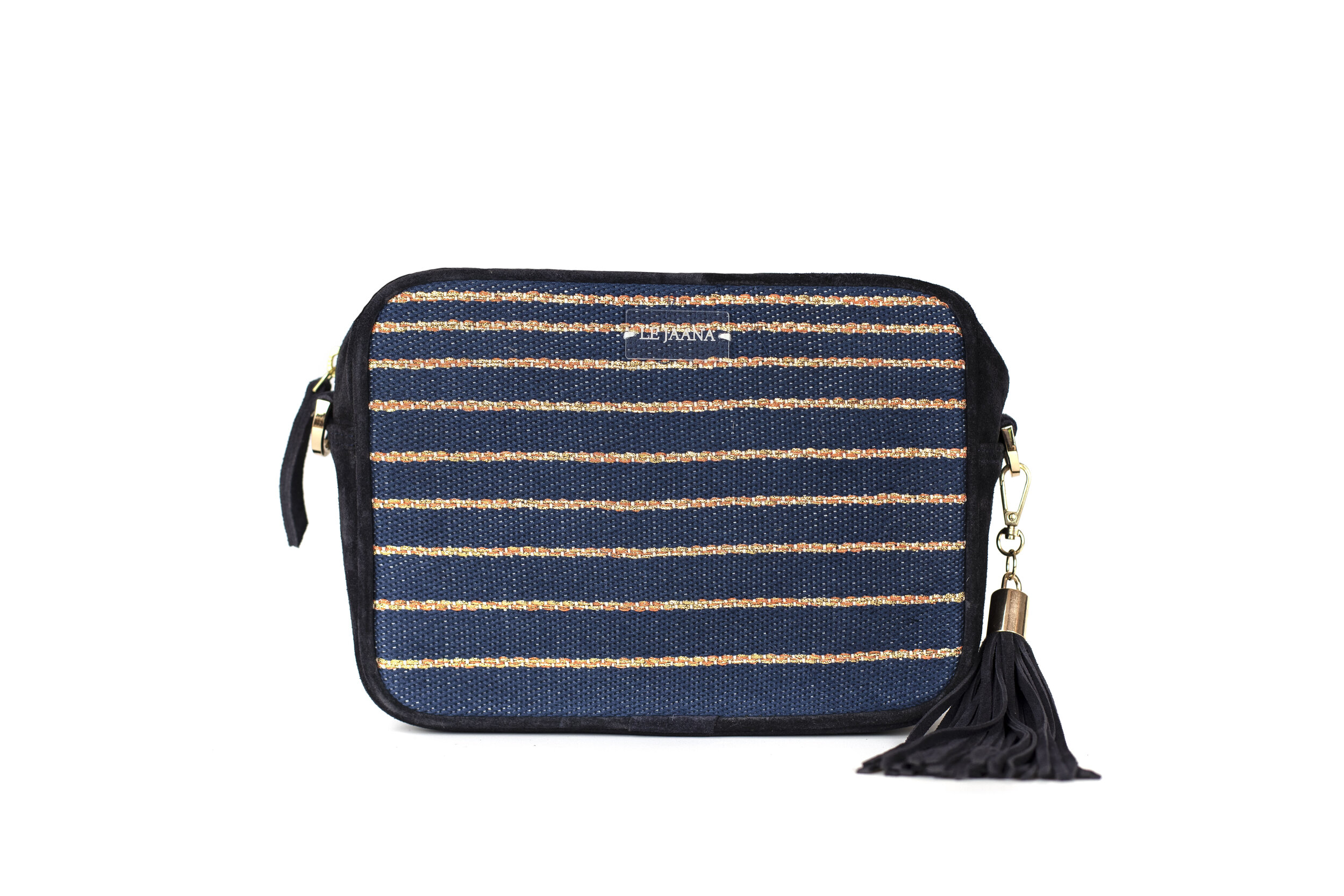 Blue and Gold Stripe Camera Bag