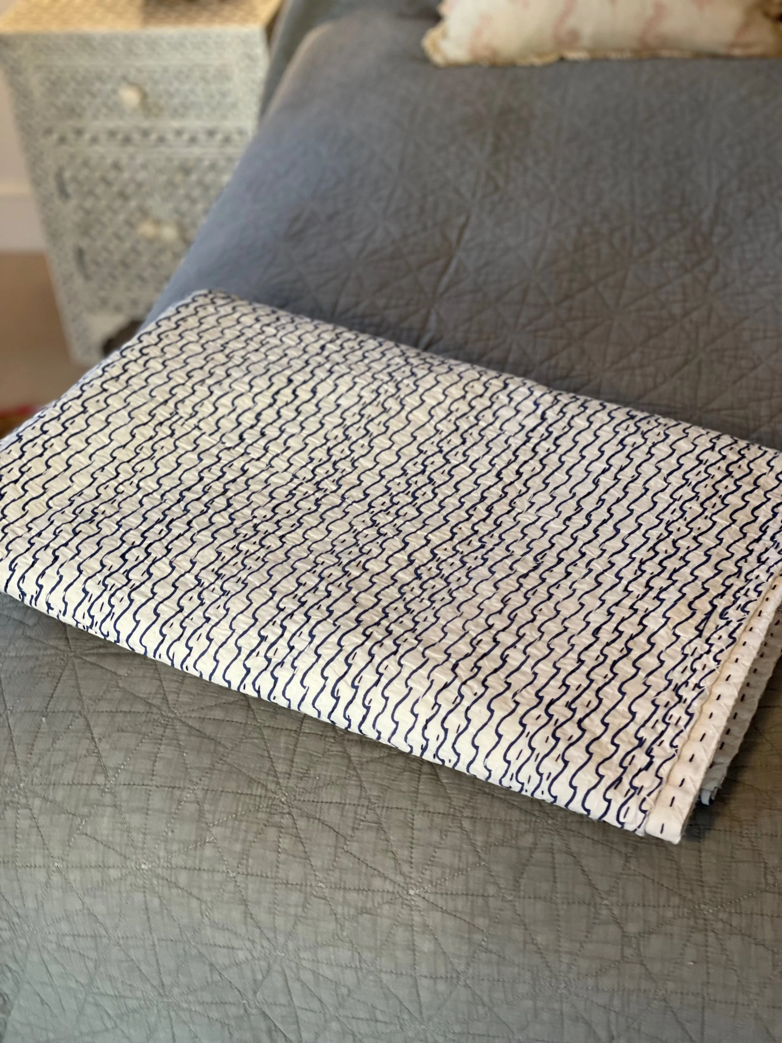 Blue and white Wave Kantha