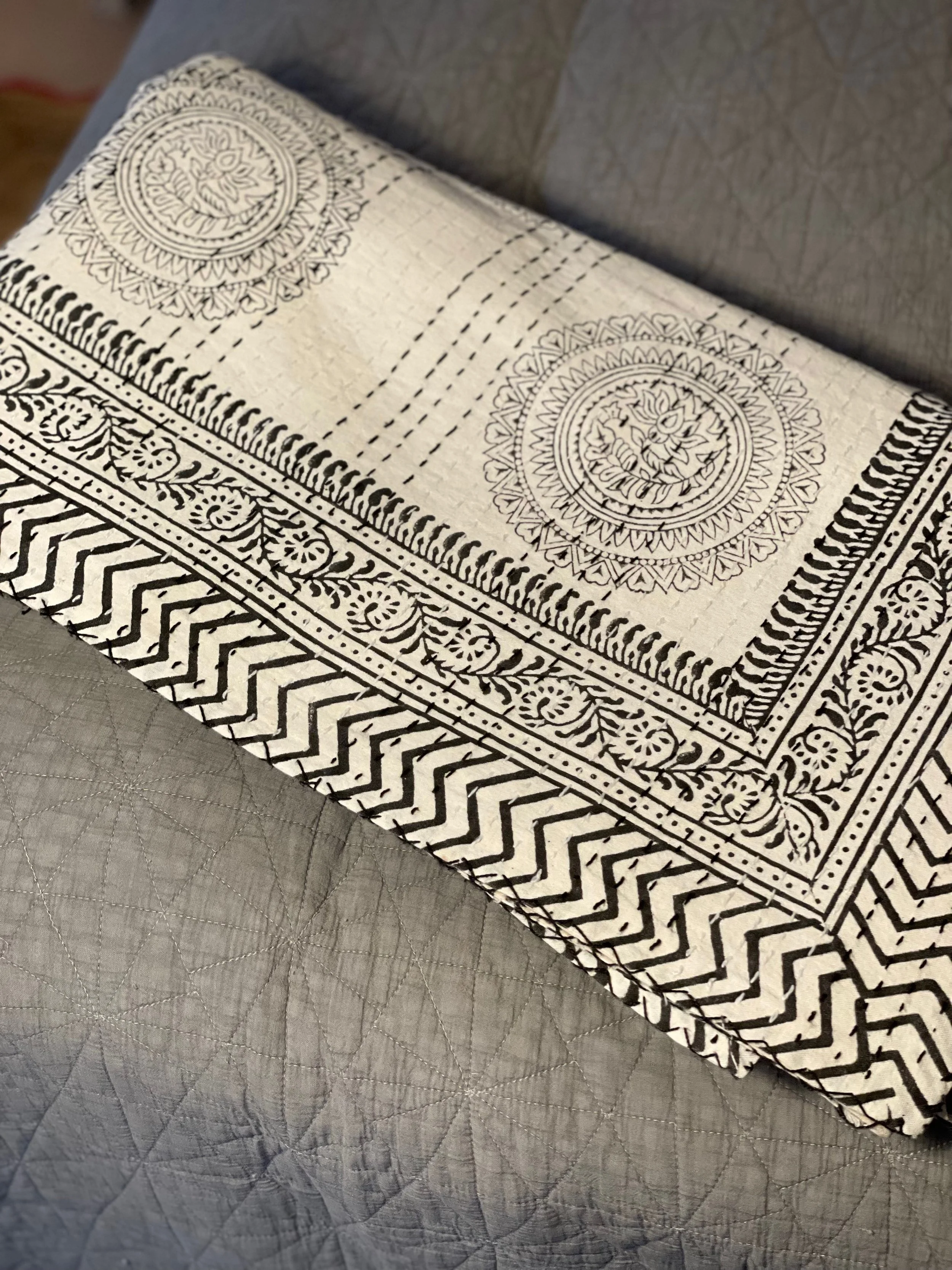 Black and White Circle Kantha Throw