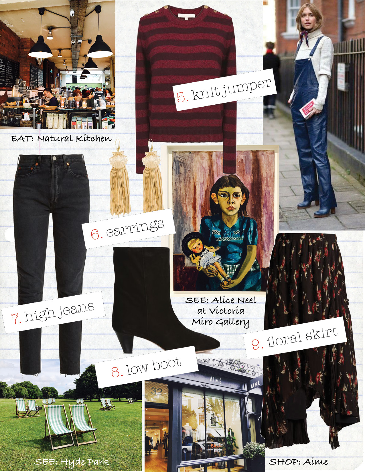 1. Emilia wickstead lauren rose-print silk chiffon blouse, $1100, matchesfashion.com 2. isabel Marant wide leather belt, $354, matchesfashion.com 3. stella mccartney milly prince of whales-checked blazer, $1306, matchesfashion.com 4. a.p.c. sac demi-lune , $455, needsupply.com 5. vanessa bruno wool heta sweater, $472, vanessabruno.com 6. vanessa bruno evene earrings, $282, vanessabruno.com 7. re/done originals high-rise straight-leg jeans, $328, matchesfashion.com 8. isabel marant dyna suede mid-heel ankle boots, $530, isabelmarant.com 9. isabel marant wilny floral-print pleated skirt, $1238, matchesfashion.com