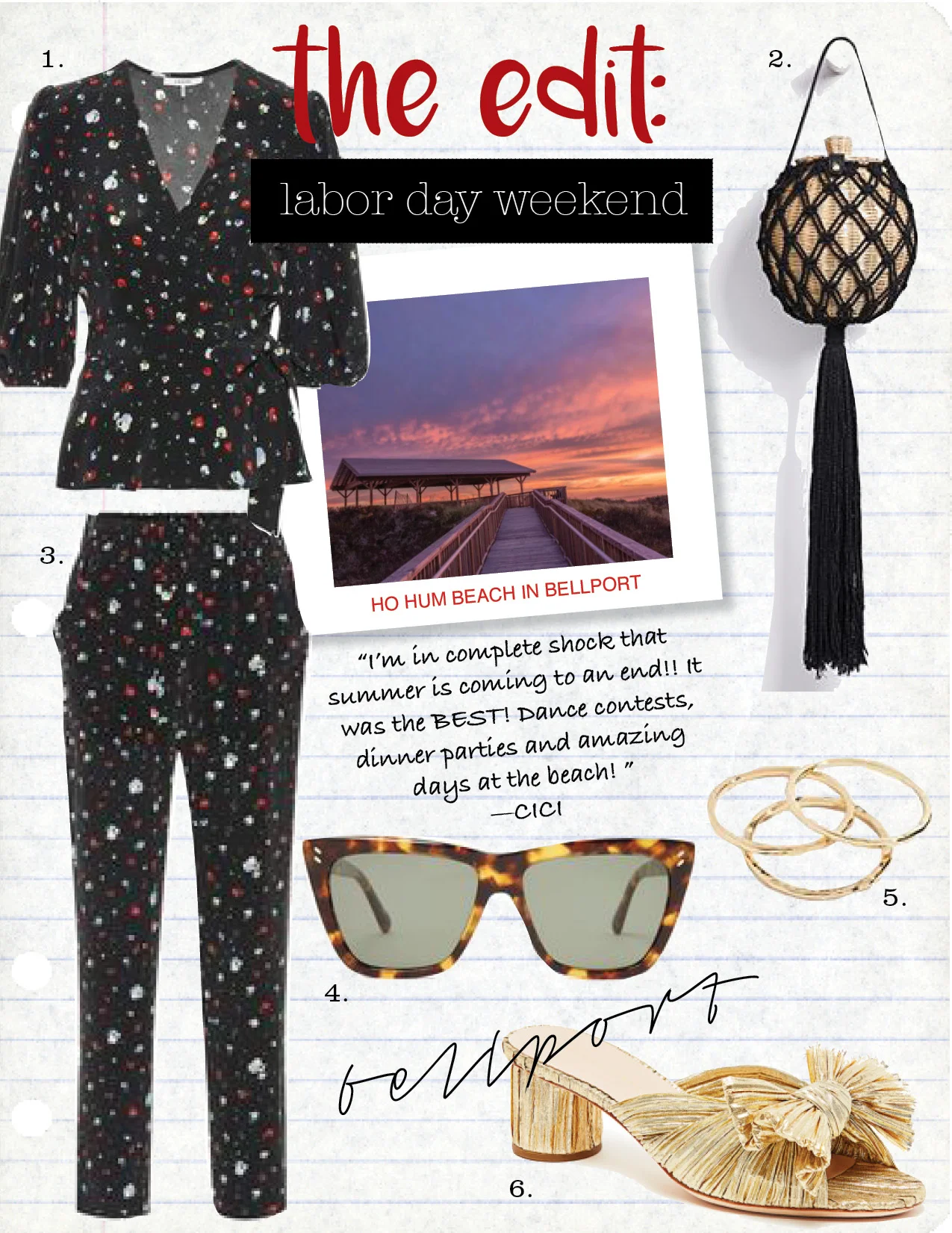 1. ganni nolana floral silk top, $315, mytheresa.com 2. ulla johnson leia bag, $425, shopbop.com 3. ganni nolana floral silk pants, $295, mytheresa.com 4. stella maccartney cat-eye tortoiseshell sunglasses, $260, matchesfashion.com 5. gorjana g rings set of 3, $45, shopbop.com 6. loeffler randall emilia pleated knot slide, $350, loefflerrandall.com