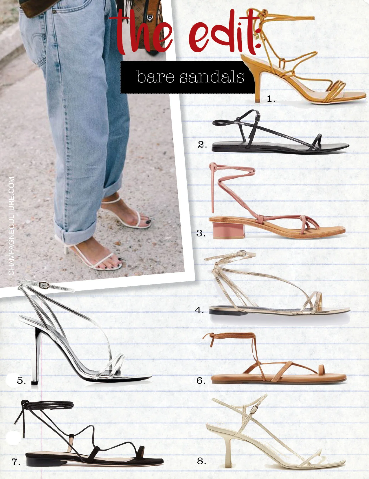 1. barneys New York selva leather sandals, $325, barneys.com 2. the row cross-over strap leather sandals, $760, matchesfashion.com 3. loq ara leather sandals, $350, net-a-porter.com 4. Isabel Marant aldis sandals, $550, isabelmarant.com 5. Isabel Marant arora leather sandals, $505, modaoperandi.com 6. tkees jop suede and leather sandals, $95, net-a-porter.com 7. emme parsons susan suede and leather sandals, $395, net-a-porter.com 8. the row bare mid-heel slingback sandals, $790, matchesfashion.com