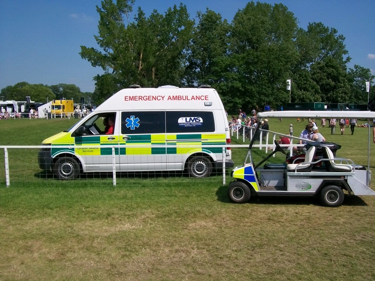 Golf Buggy Ambulance support by road ambulance