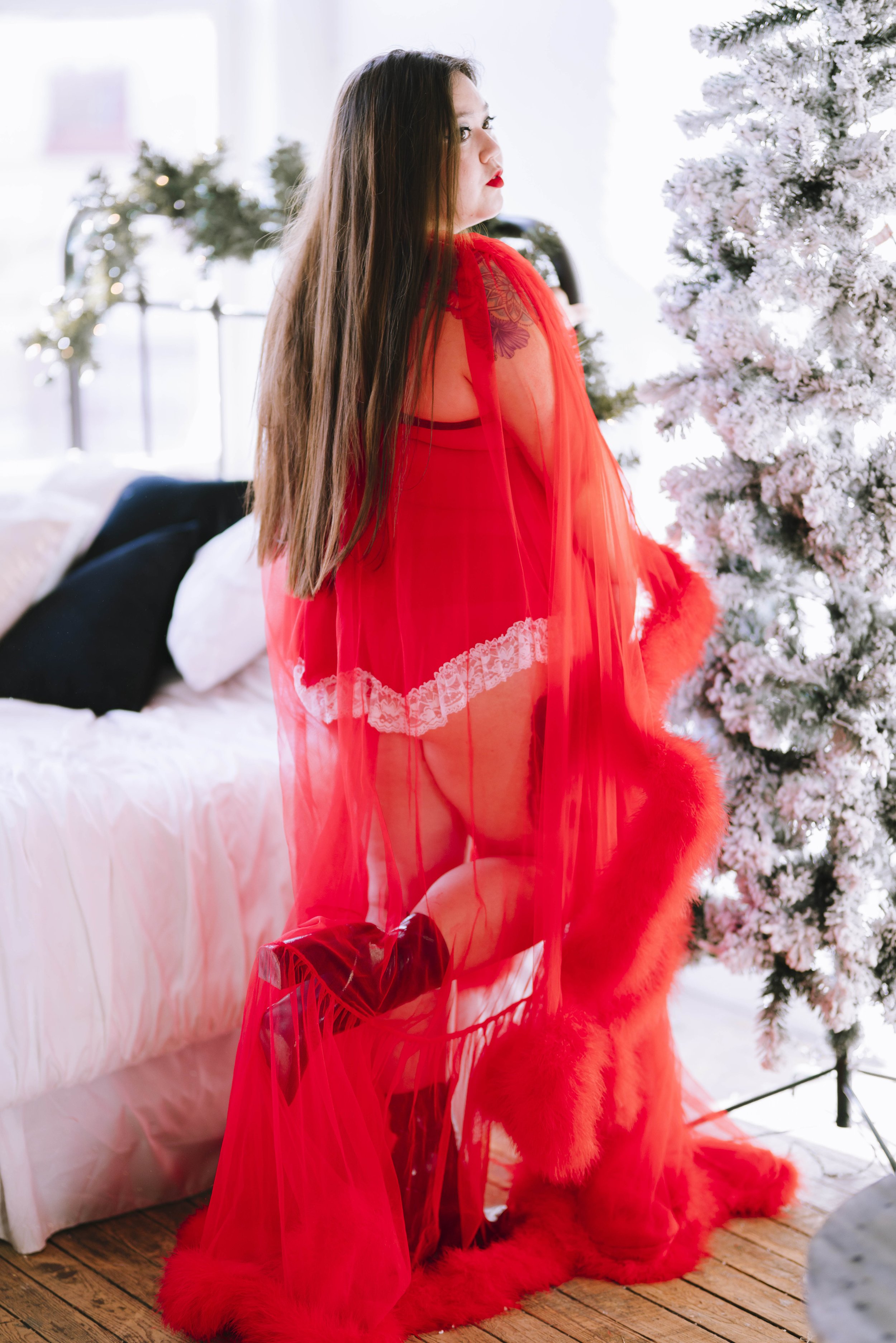 Red Maribou Feather Vanity Robe
