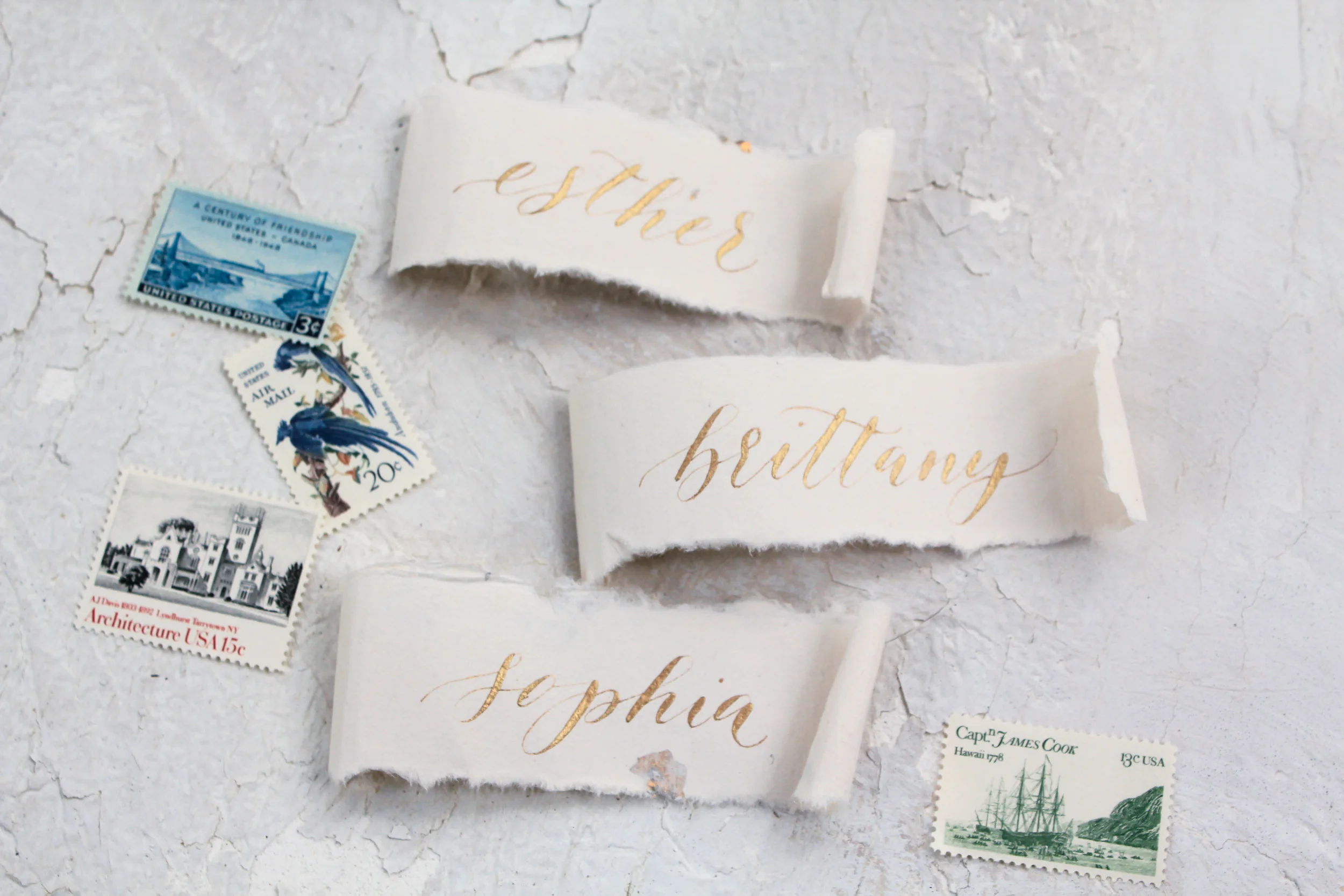 handmade paper wedding place cards | vintage wedding decor