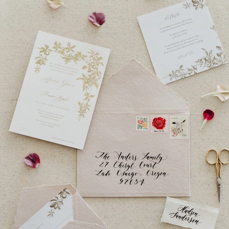 surprise! We just got our brand new foil press delivered and we can&rsquo;t wait to figure out all the ins and outs of how it works and how to print gorgeous foil invitations in house 💌🙌🏼 here&rsquo;s a foil suite from a shoot at @oswegohillswiner