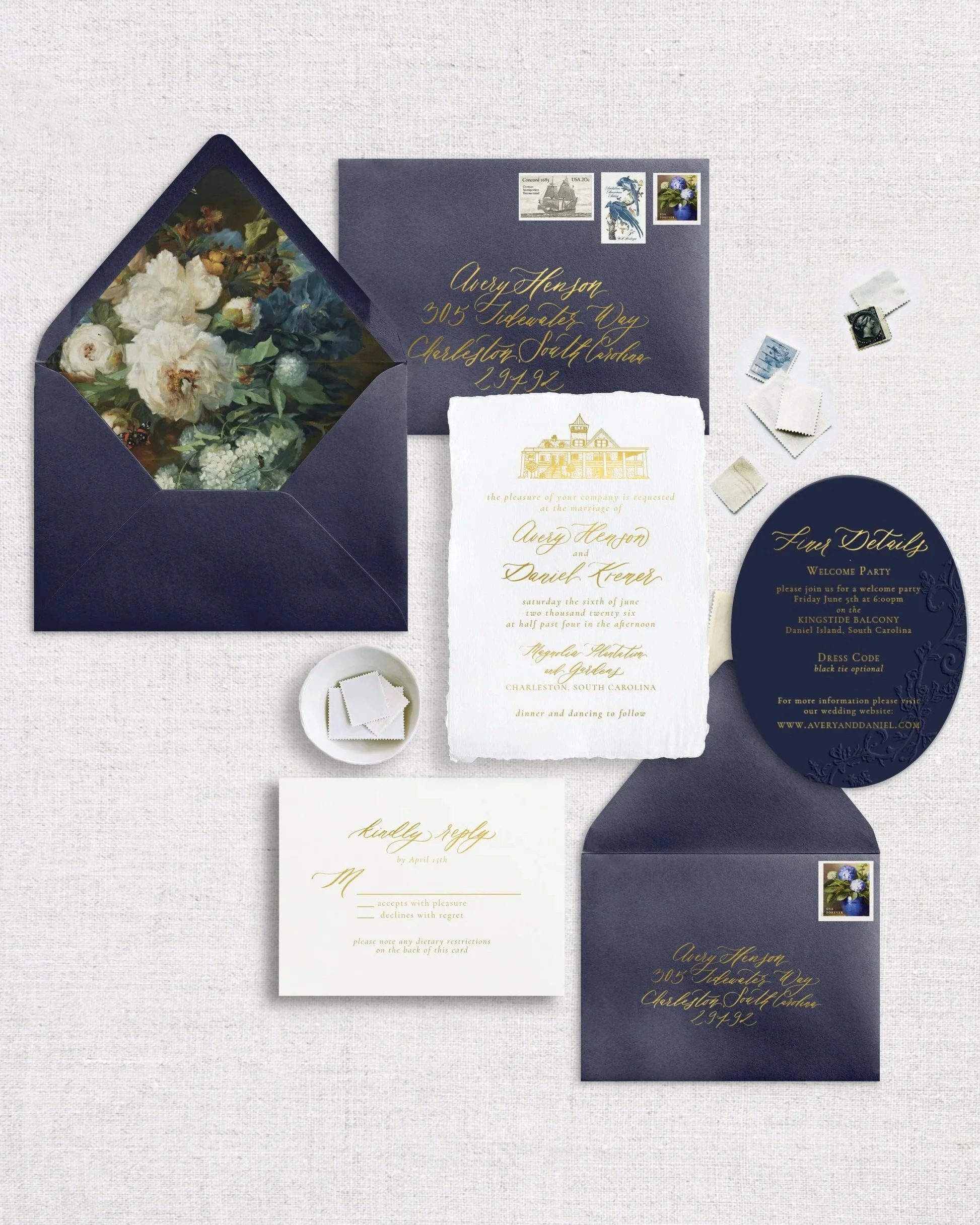 gold foil venue illustration semi custom suite by golden hour paper