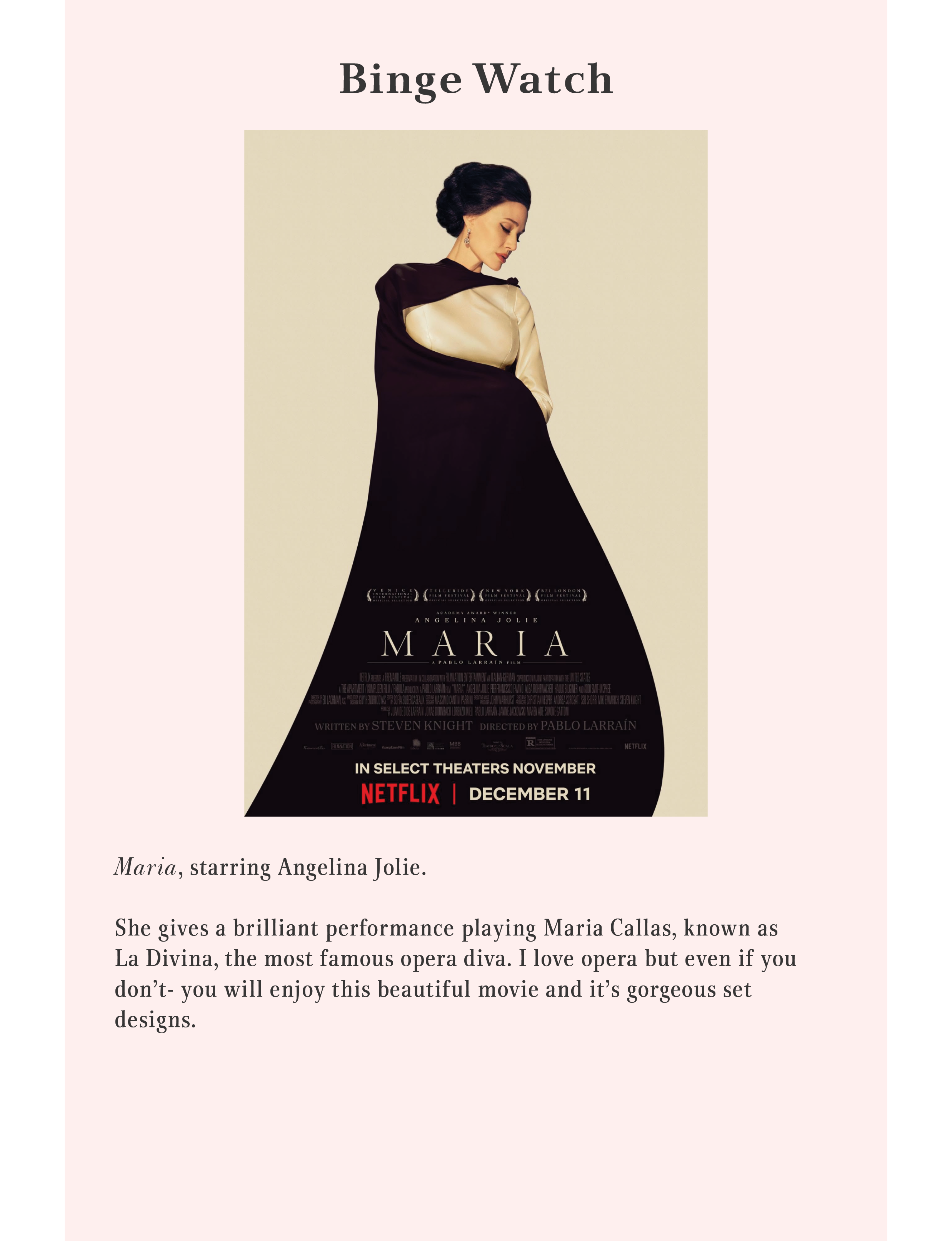 Binge Watch: Maria starring Angelina Jolie
