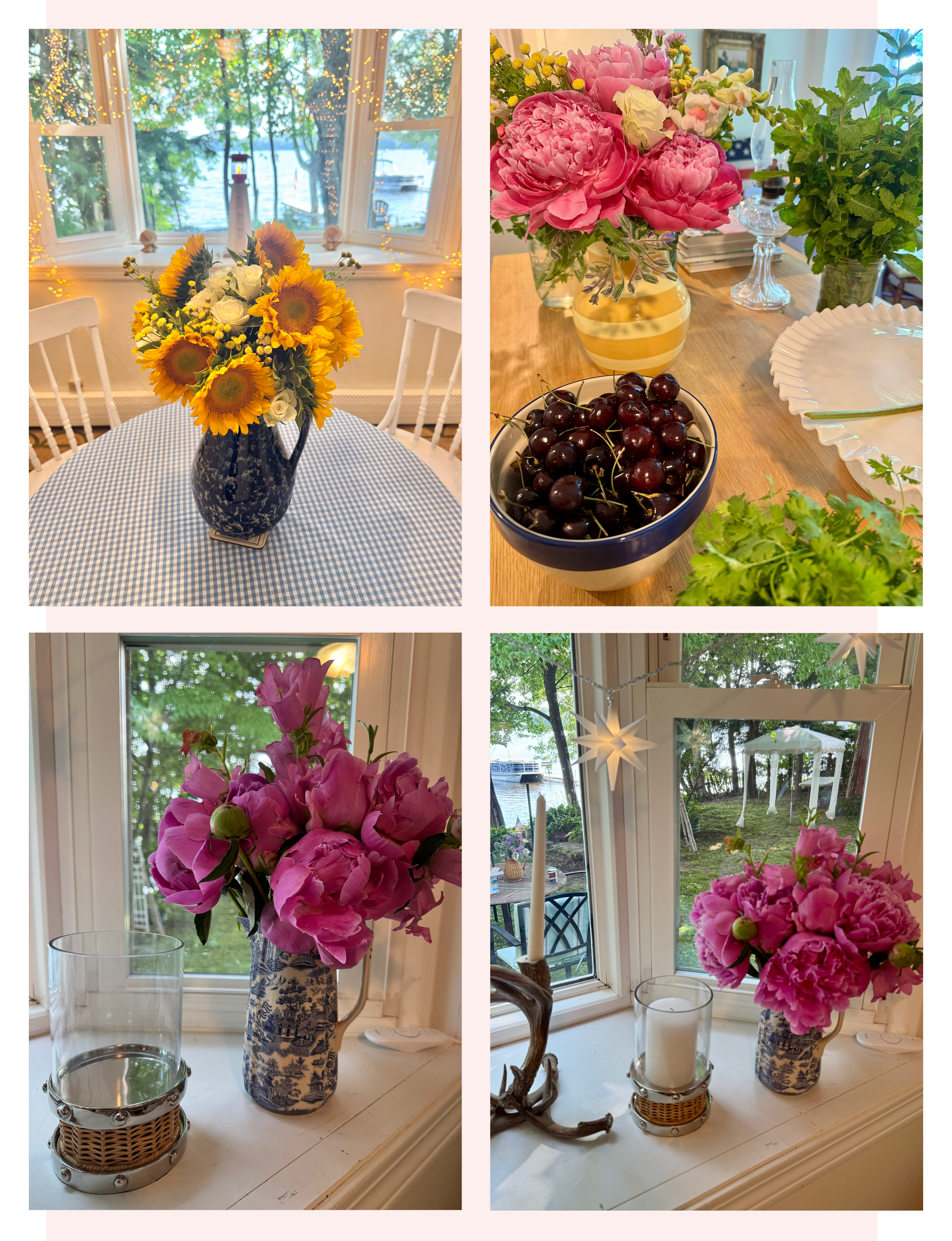 fresh cut flowers in vases by the window in Maine
