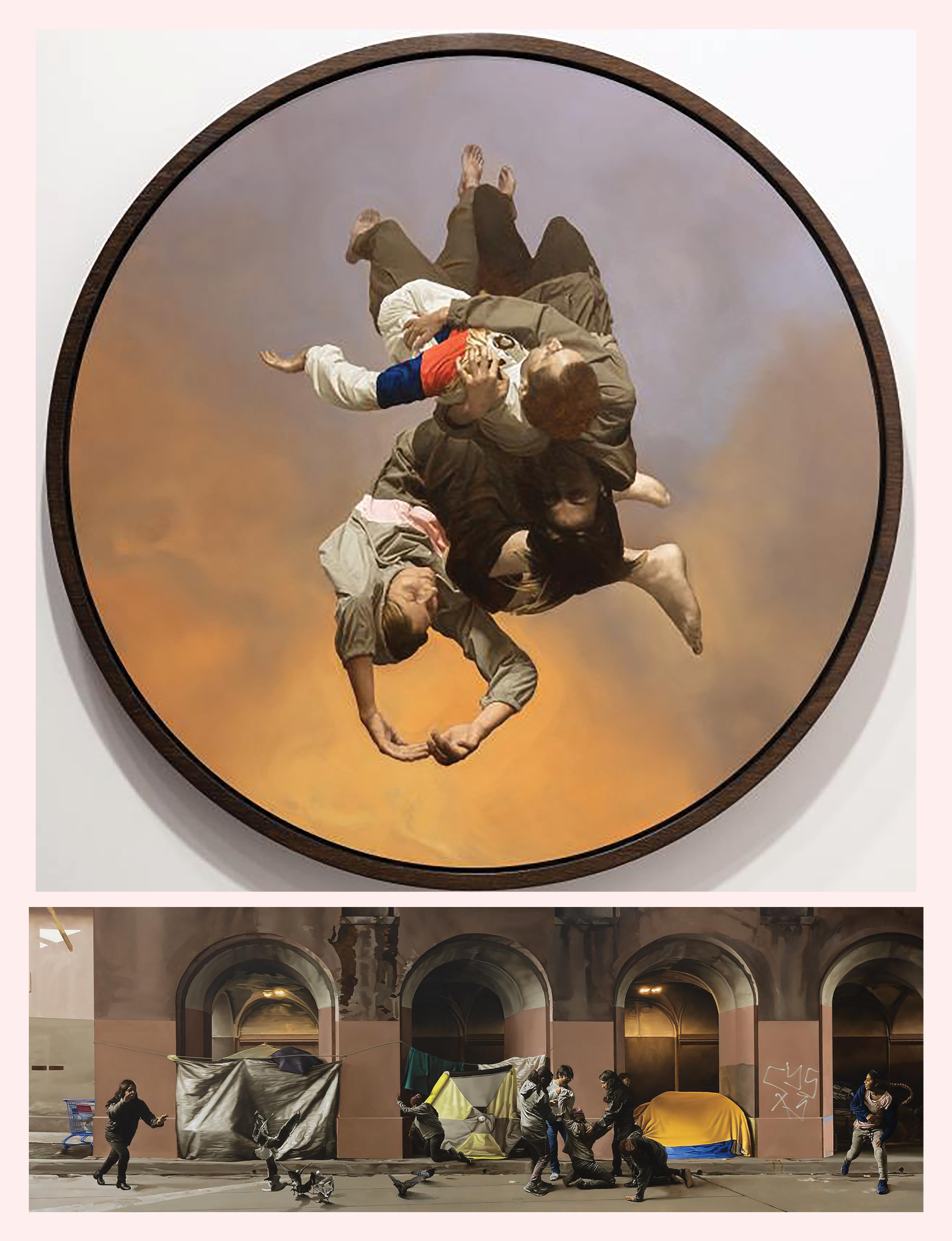 an untitled 2024 oil on wood painting (Sans titre) by contemporary French figurative painter Guillaume Bresson, known for blending hyperrealistic technique with dramatic, baroque-inspired compositions