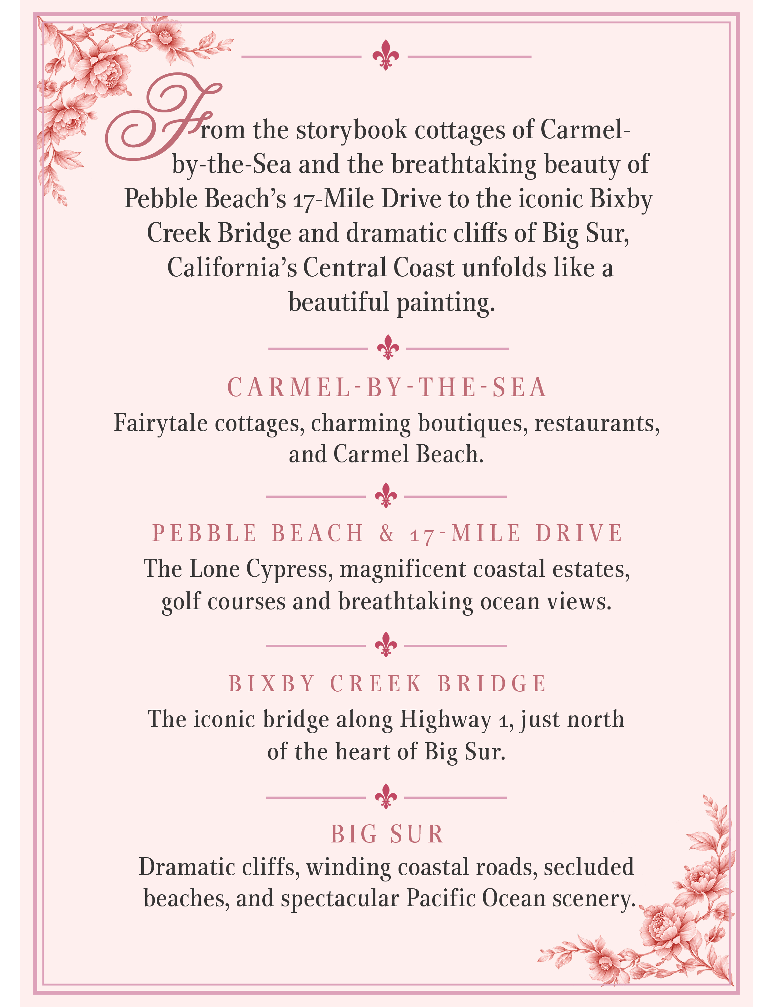 tourism in California Carmel-by-the-Sea Pebble Beach and 17-Mile Drive Bixby Creek Bridge and Big Sur