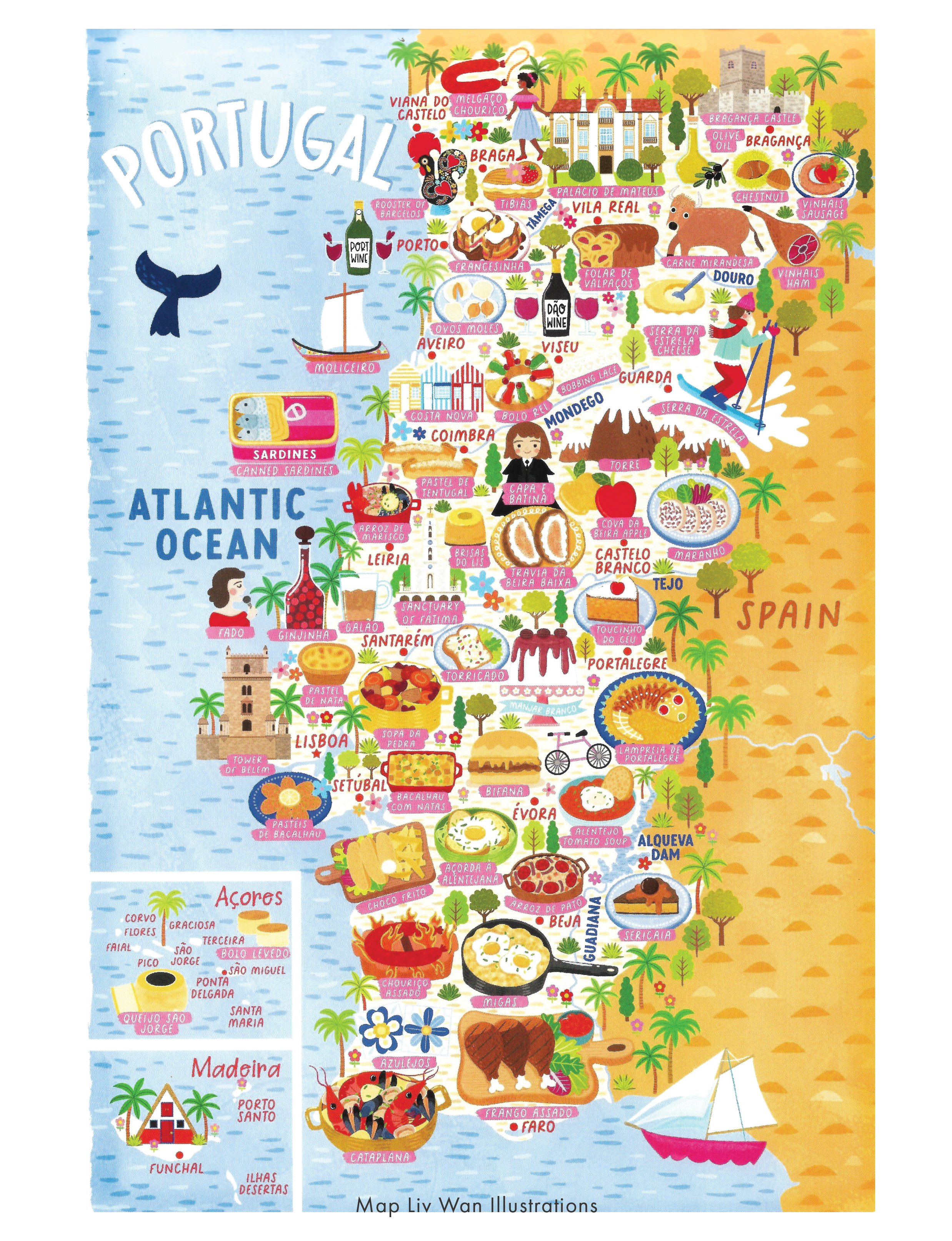 Map of Portugal illustrated drawing by Liv Wan Illustrations
