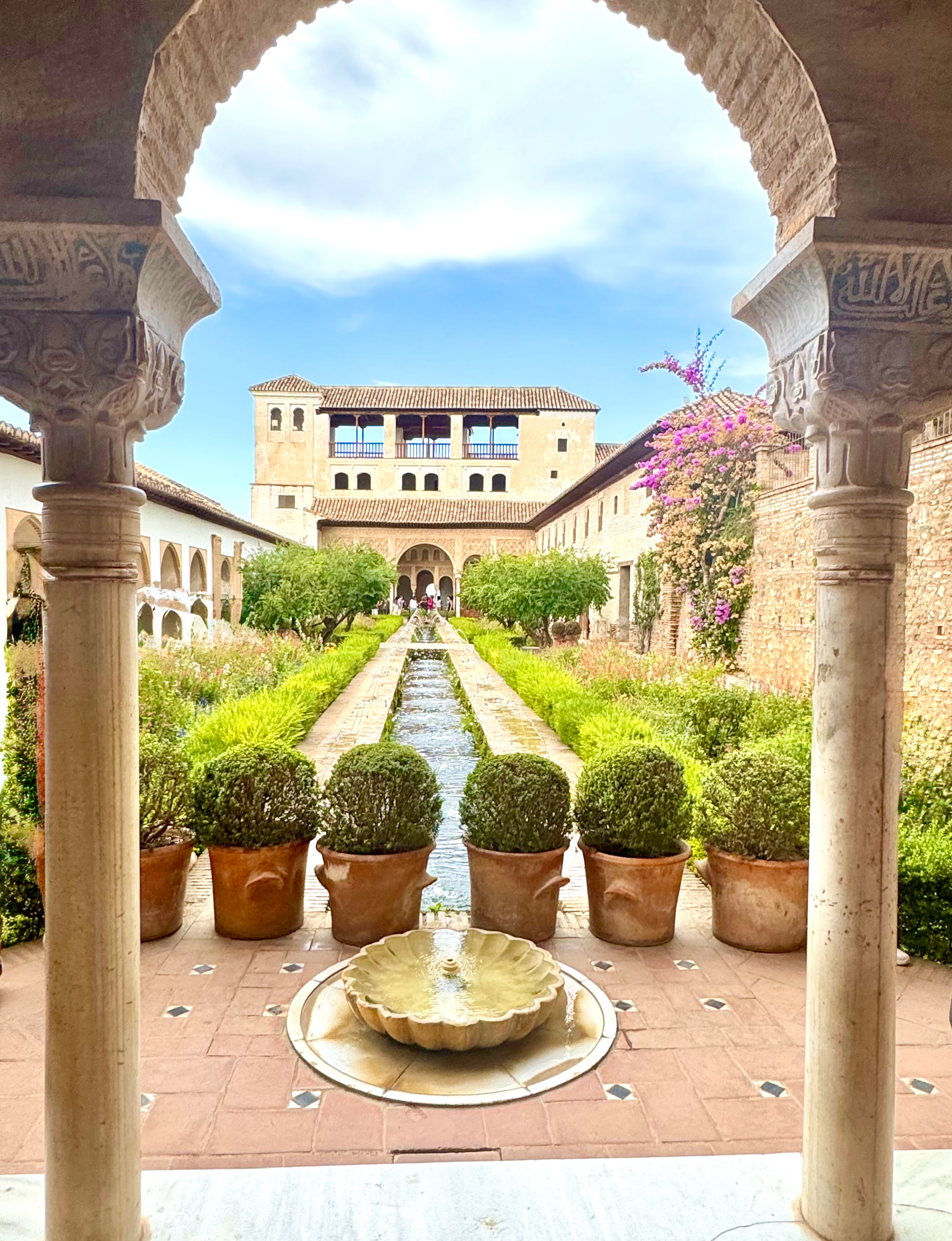 Beautiful view gardens architecture of the Alhambra in Granada Spain
