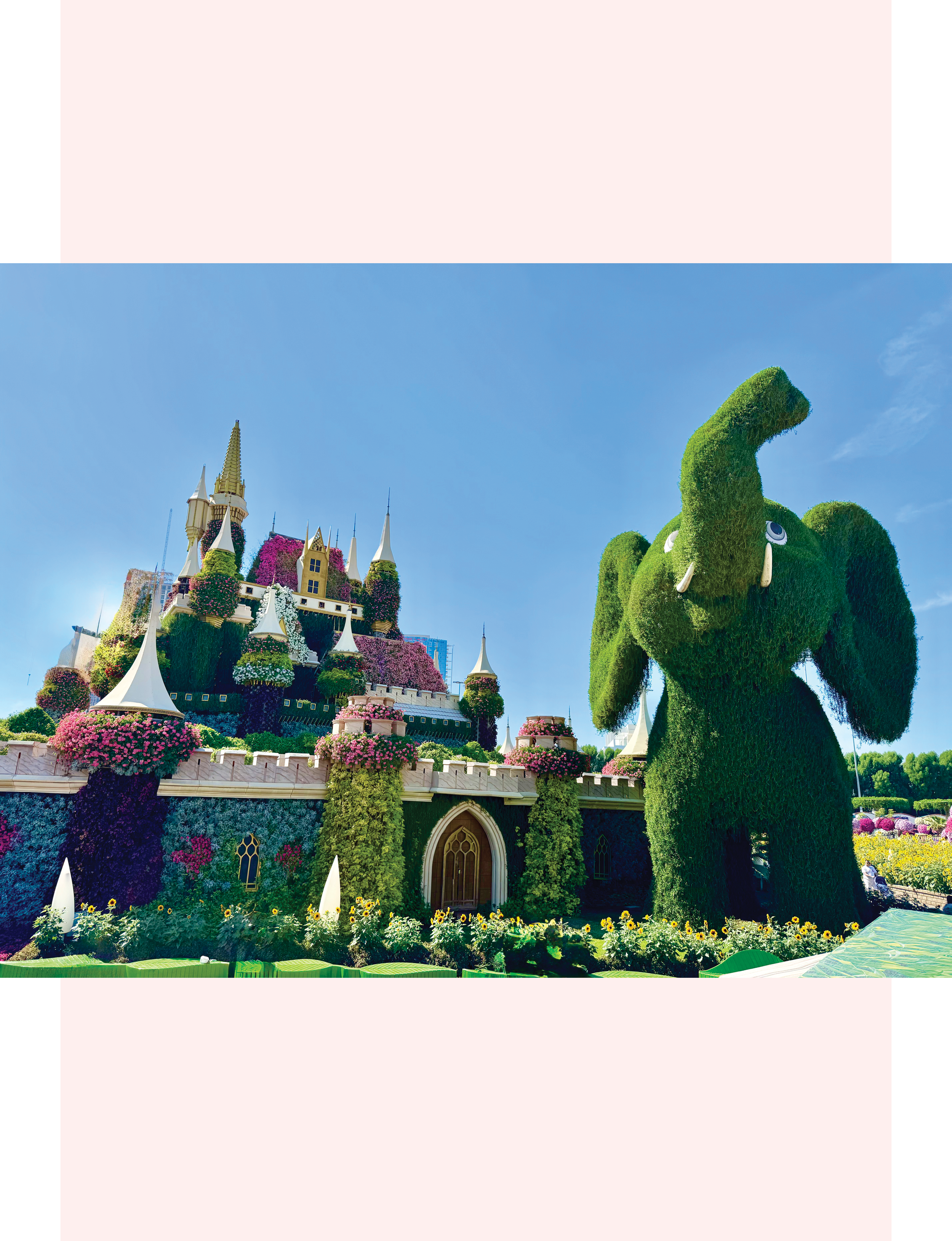 Floral Castle and elephant topiary at Dubai Miracle Garden