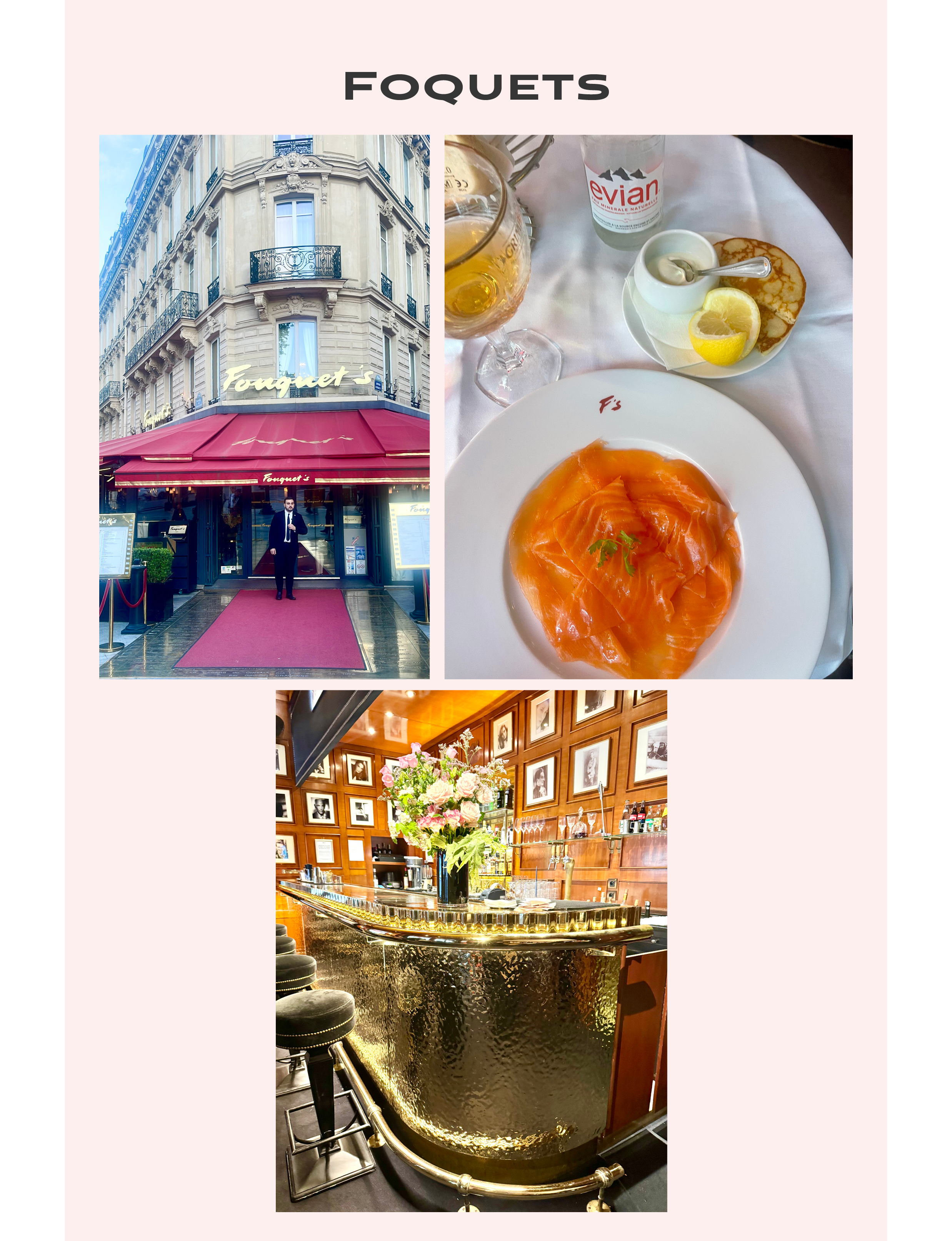 Fouquet's Paris historic and iconic French brasserie and landmark with signature red awnings, a bar with golden accents, and thinly sliced smoked salon