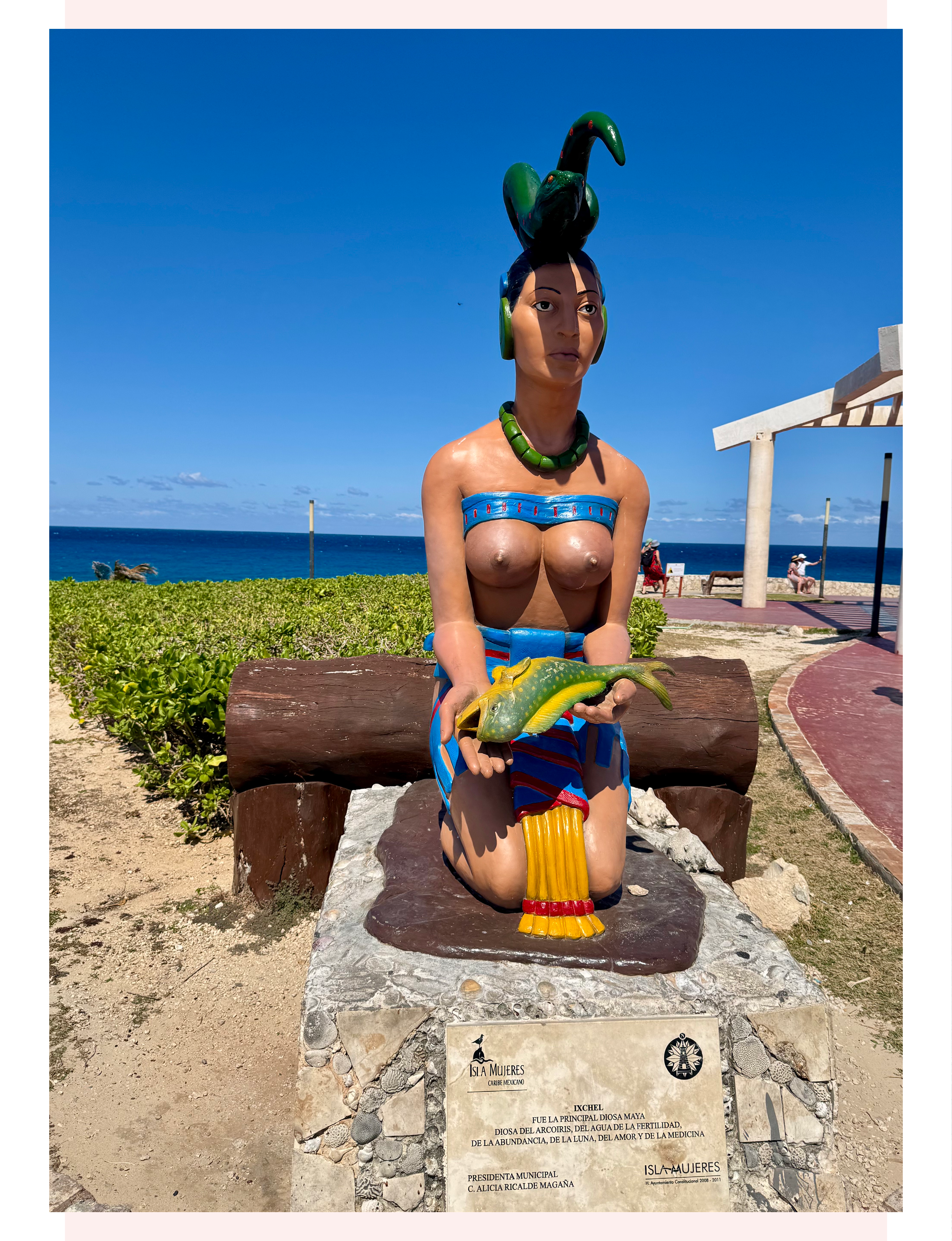 statue at Punta Sur on Isla Mujeres, Mexico, depicts Ixchel, the principal Mayan goddess of the moon, fertility, love, and medicine