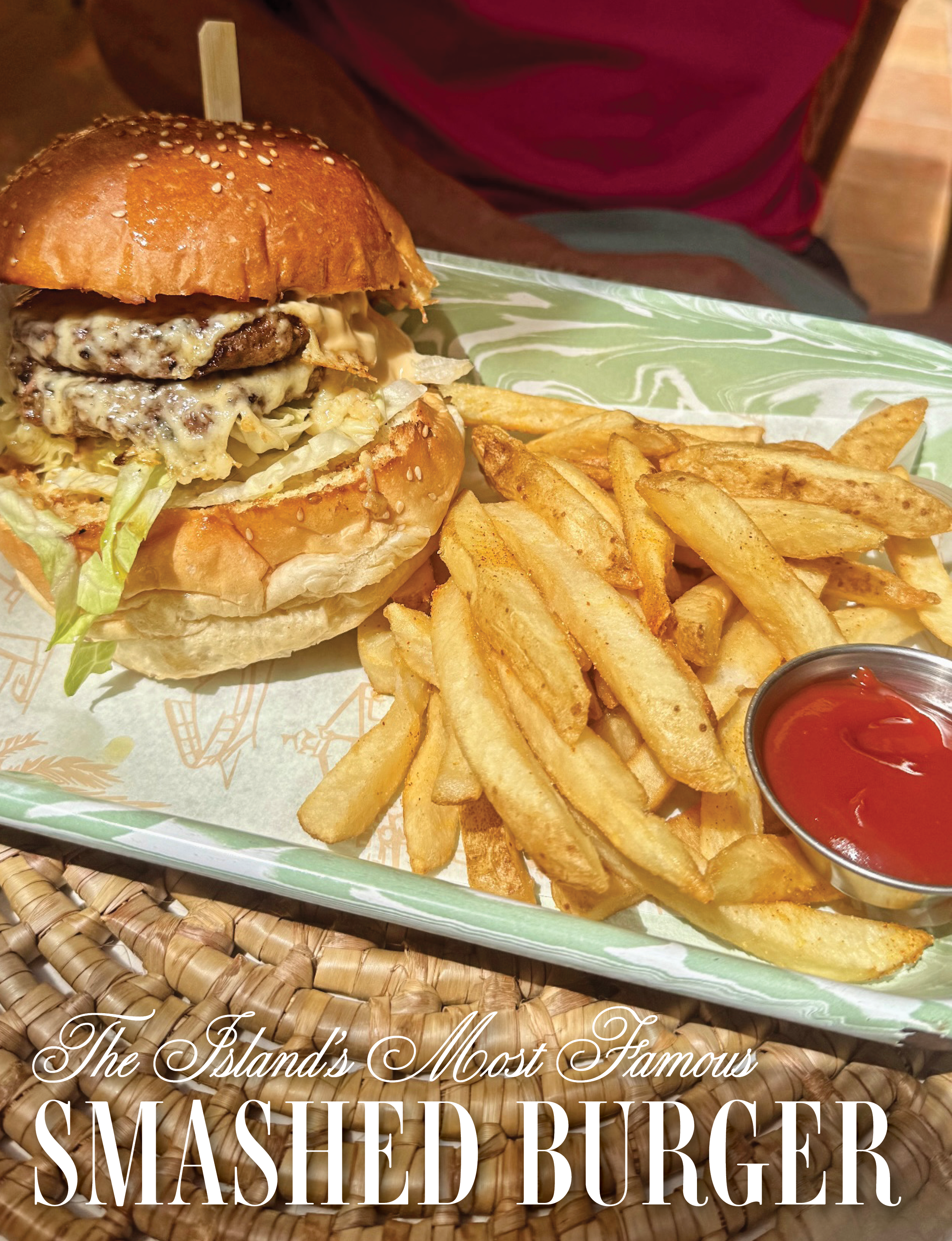 Grand Cayman famous Smashed Burger with fries