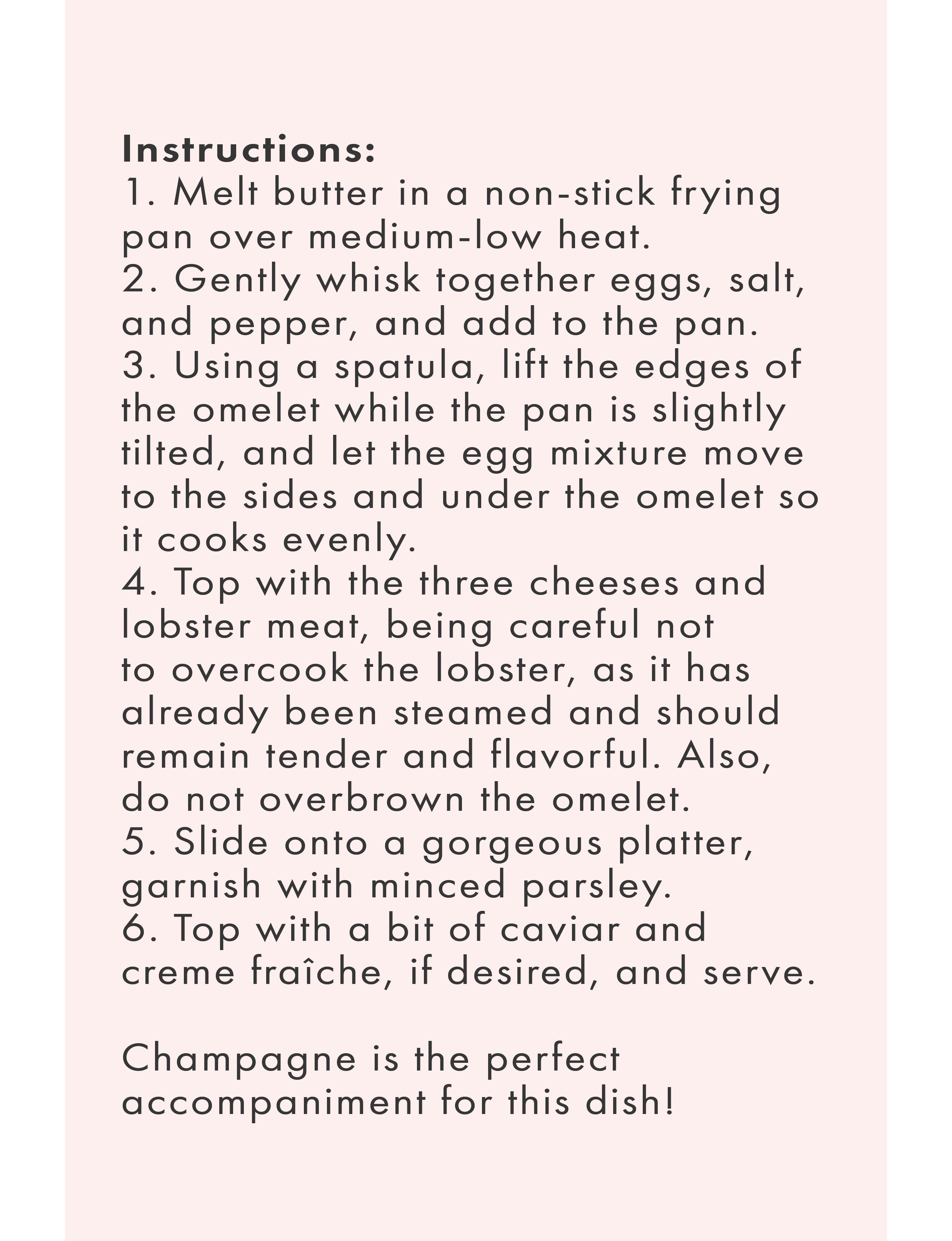 Instructions for Lobster Omelette recipe