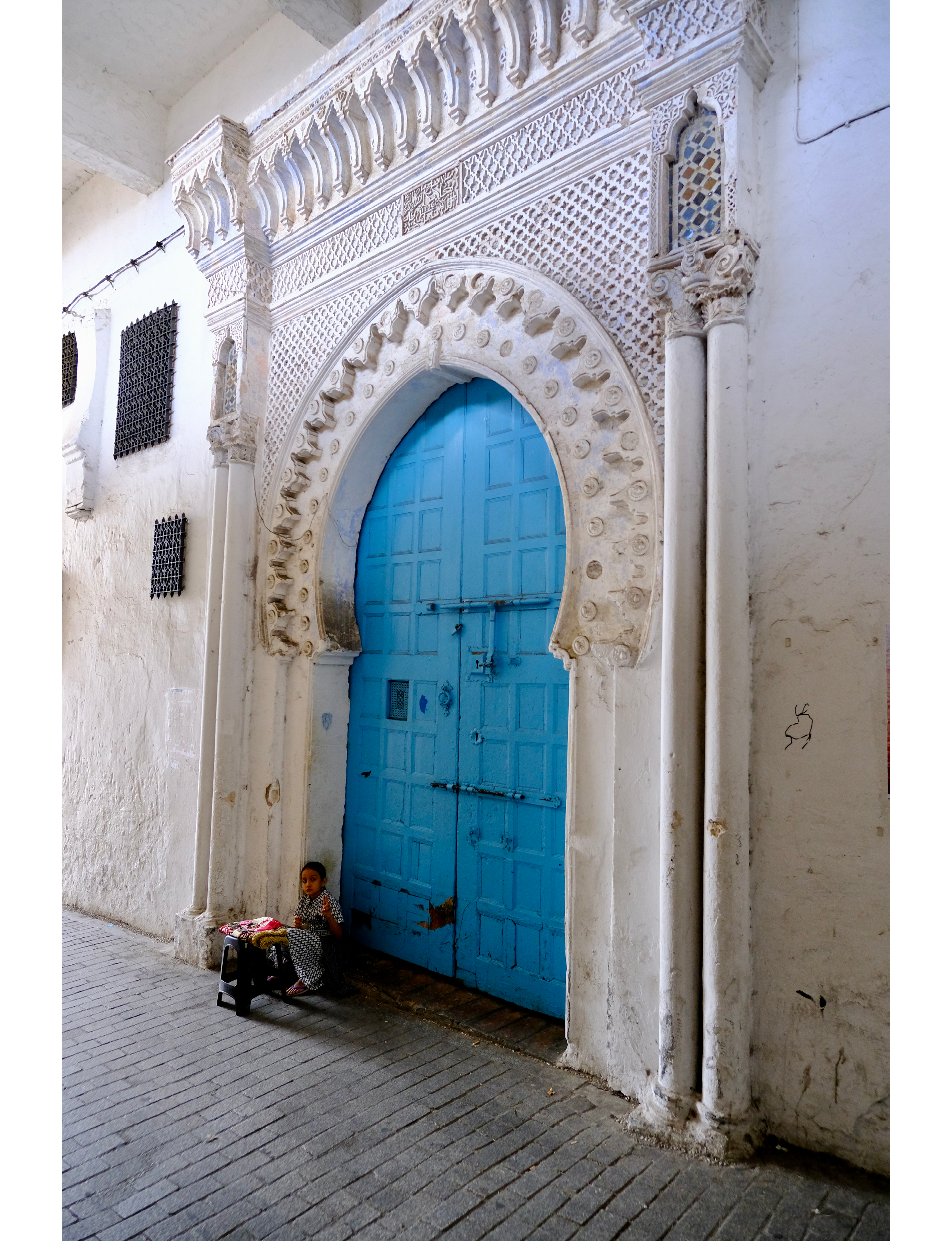 Blue door white walls at The Kasbah of Tangier