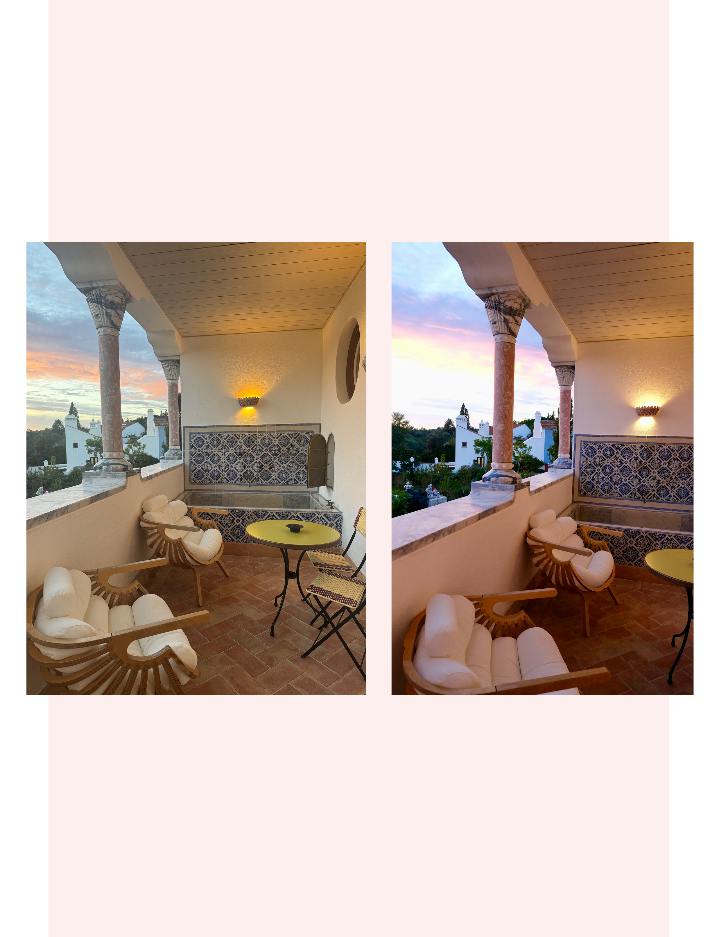Melides Portugal luxury balcony at sunset