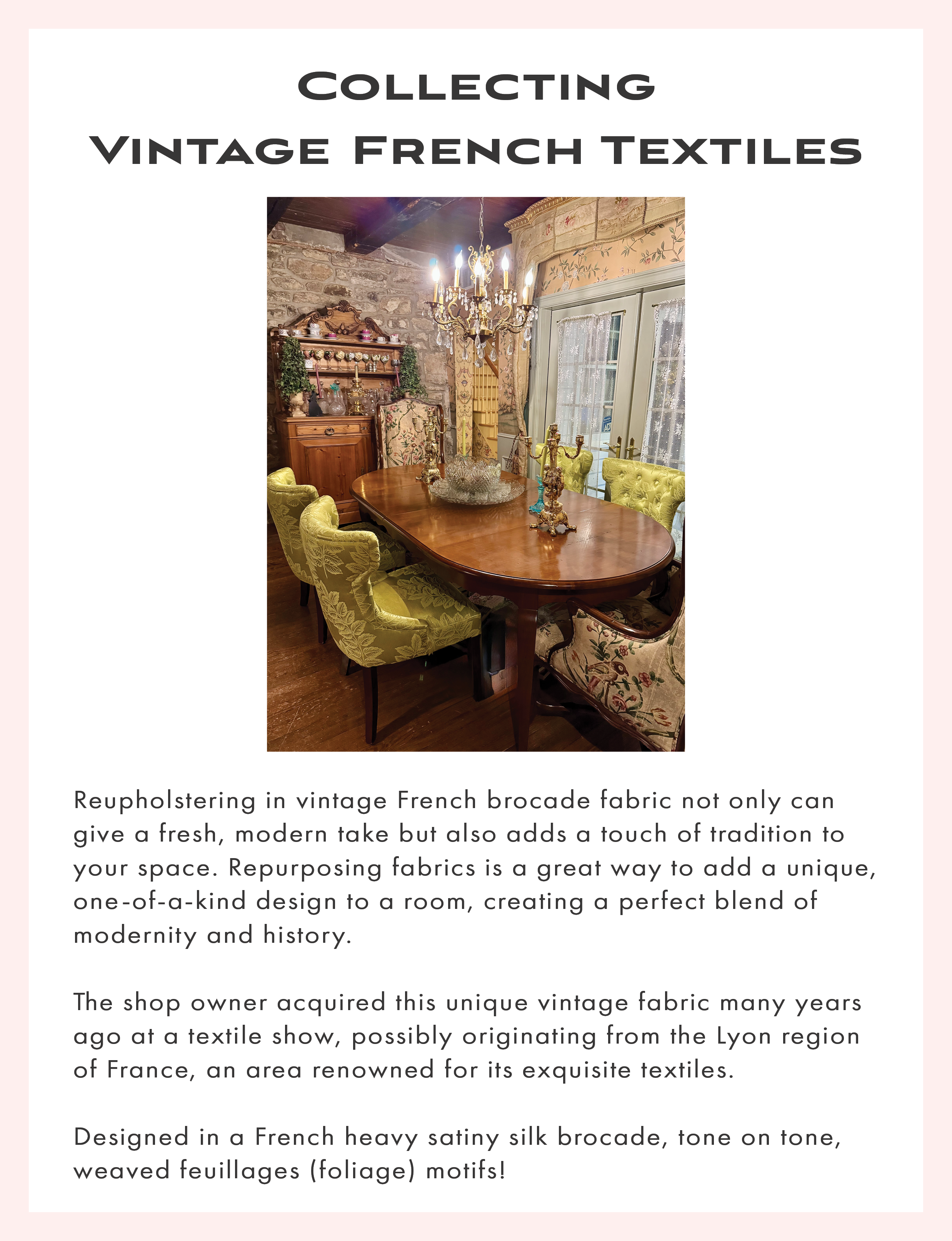 About vintage French textiles French brocade fabric