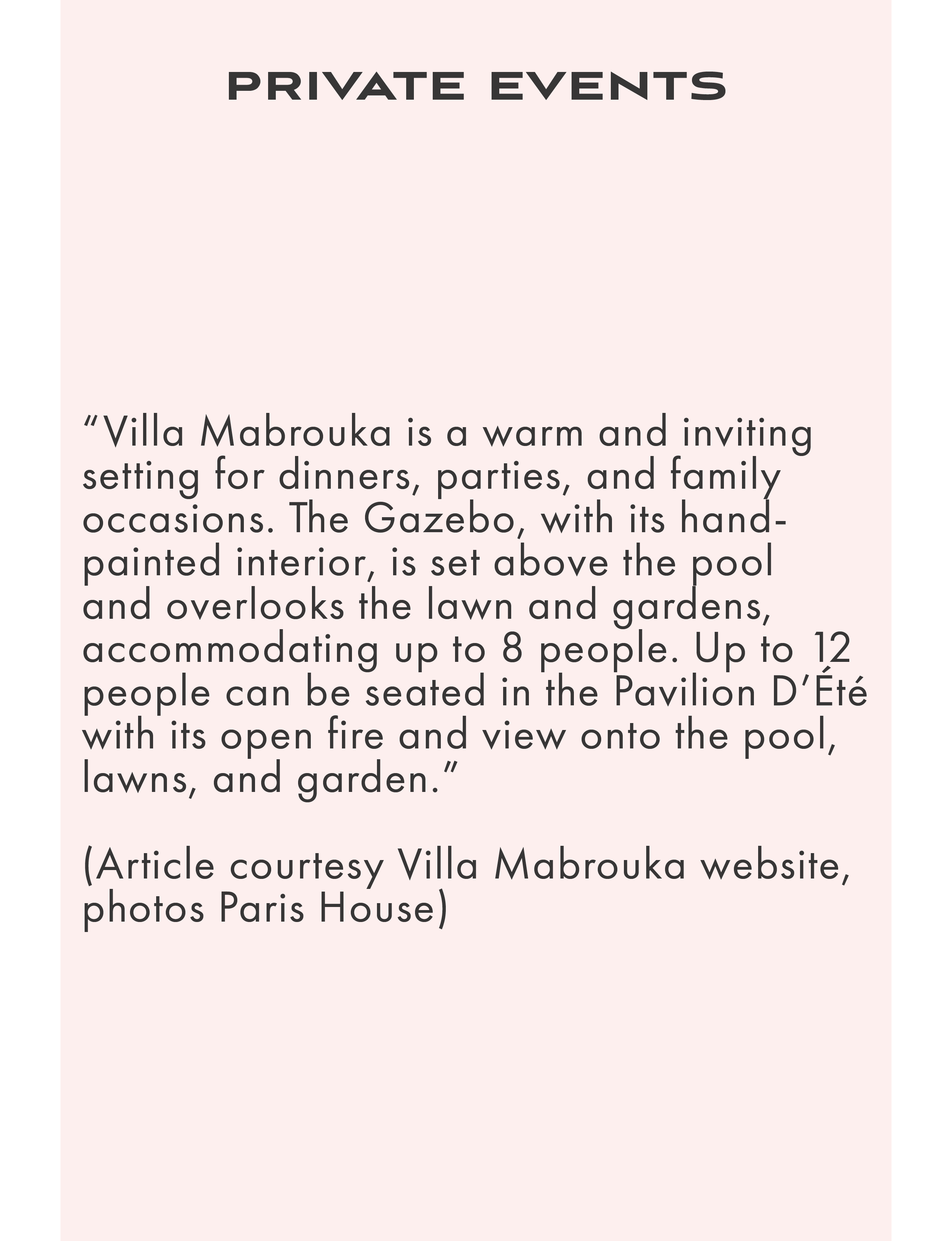 Private events at Villa Mabrouka Tangier